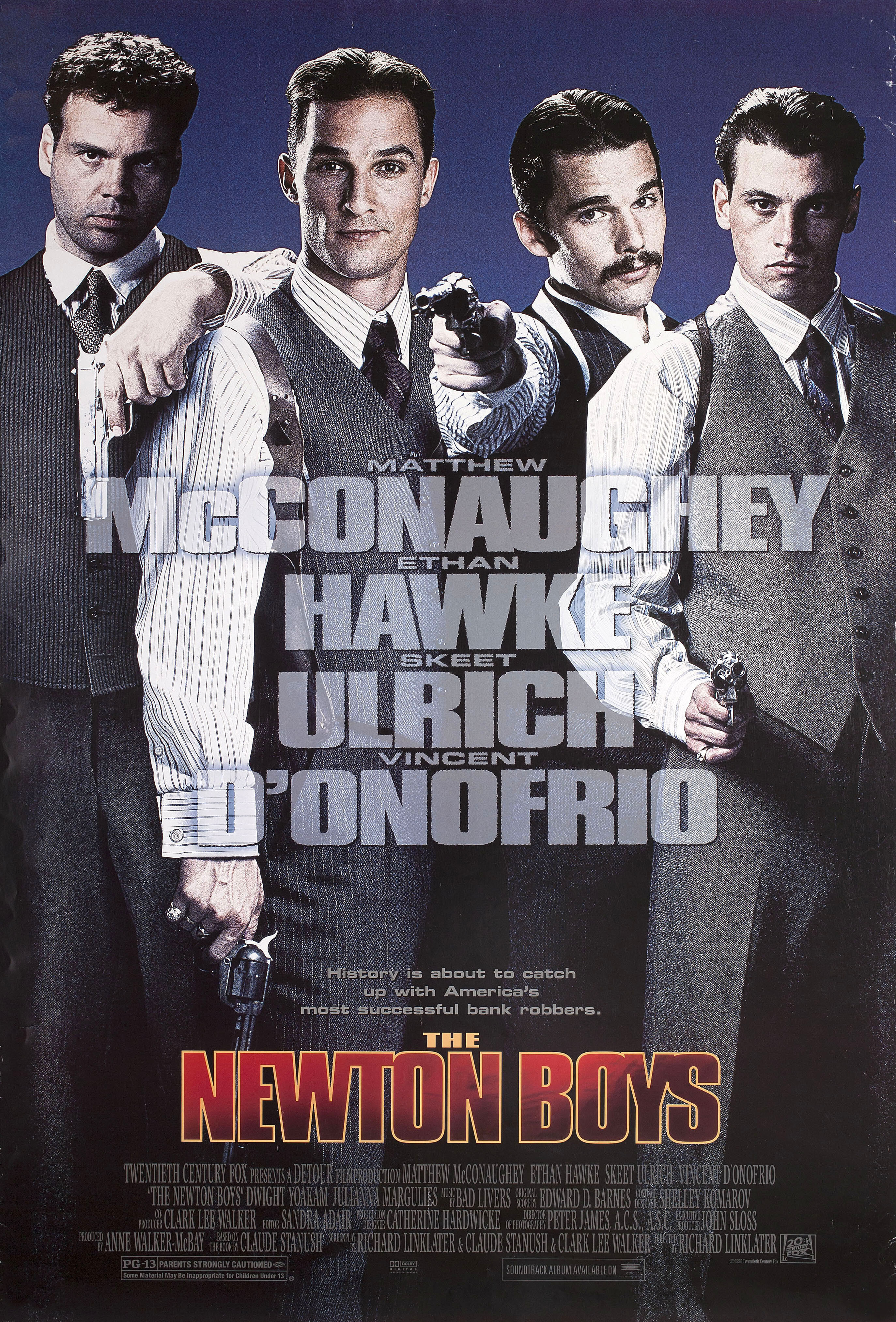 Братья Ньютон (The Newton Boys, 1998), режиссёр Ричард Линклейтер, американский постер к фильму, 1998 год