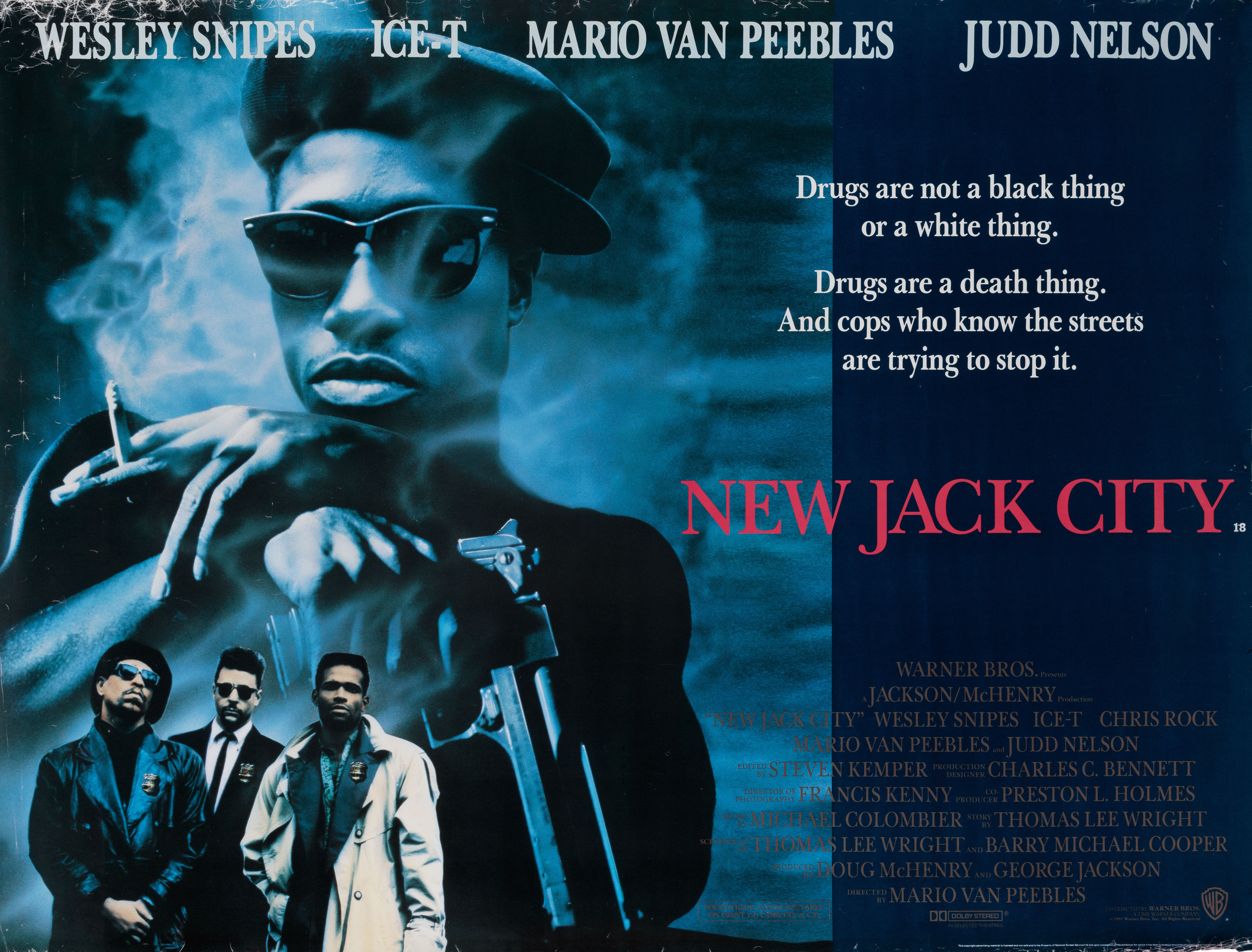Нью-Джек-Сити (New Jack City, 1991), режиссёр Марио Ван Пиблз, британский постер к фильму, 1991 год