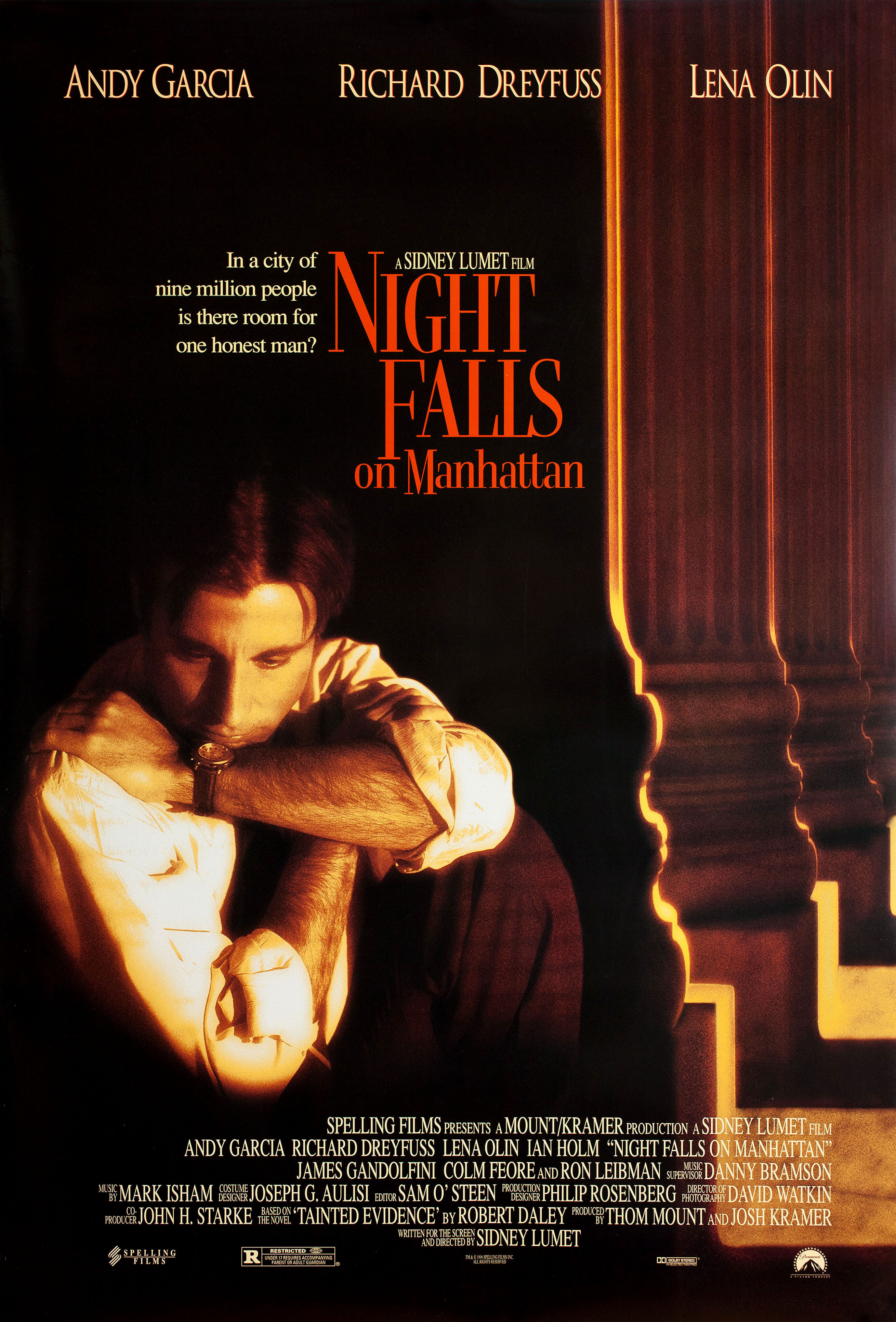 Ночь над Манхэттеном (Night Falls on Manhattan, 1996), режиссёр Сидни Люмет, американский постер к фильму, 1996 год