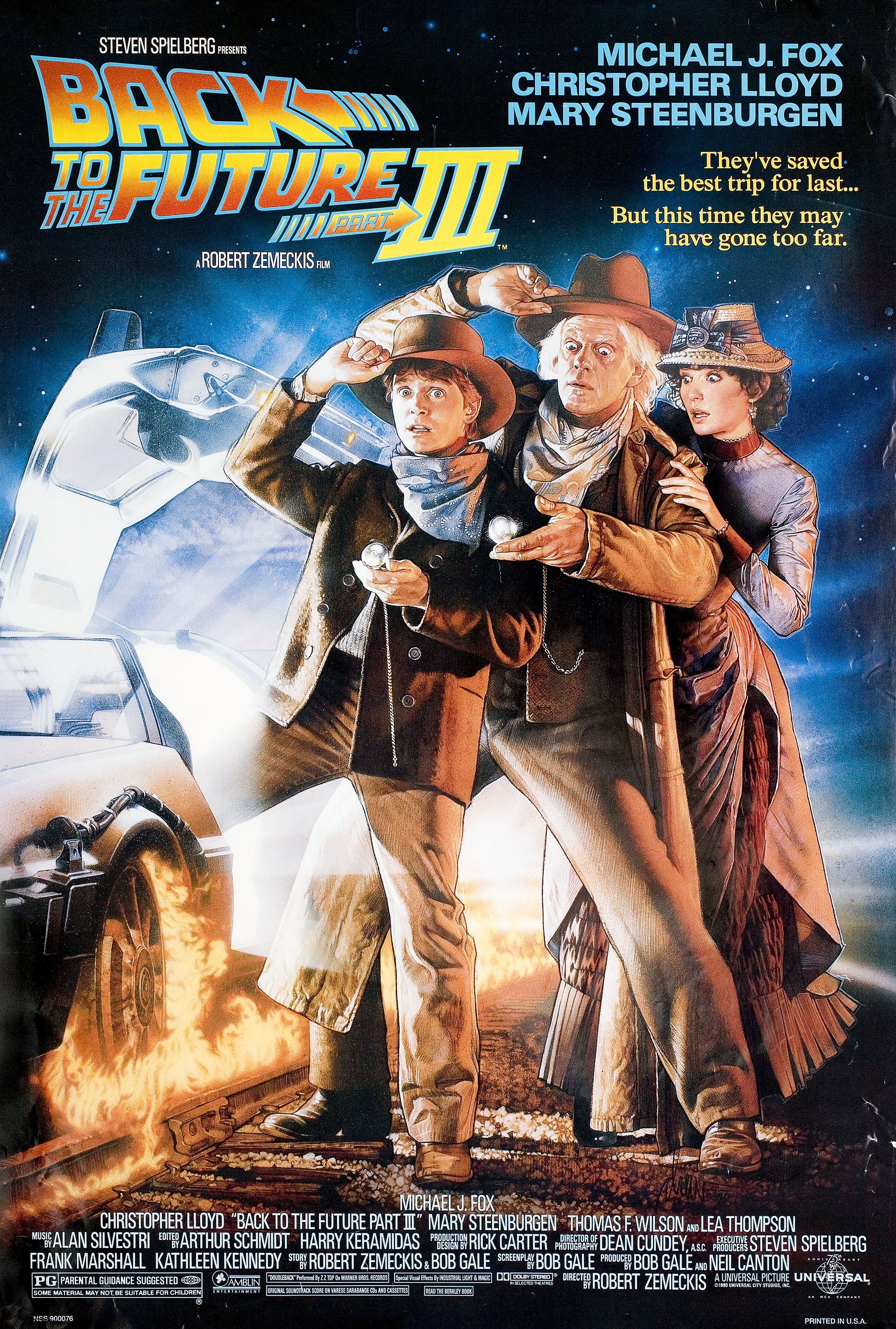 Назад в будущее 3 (Back to the Future Part III, 1990), режиссёр Роберт Земекис, американский постер к фильму, автор Дрю Струзан, 1990 год