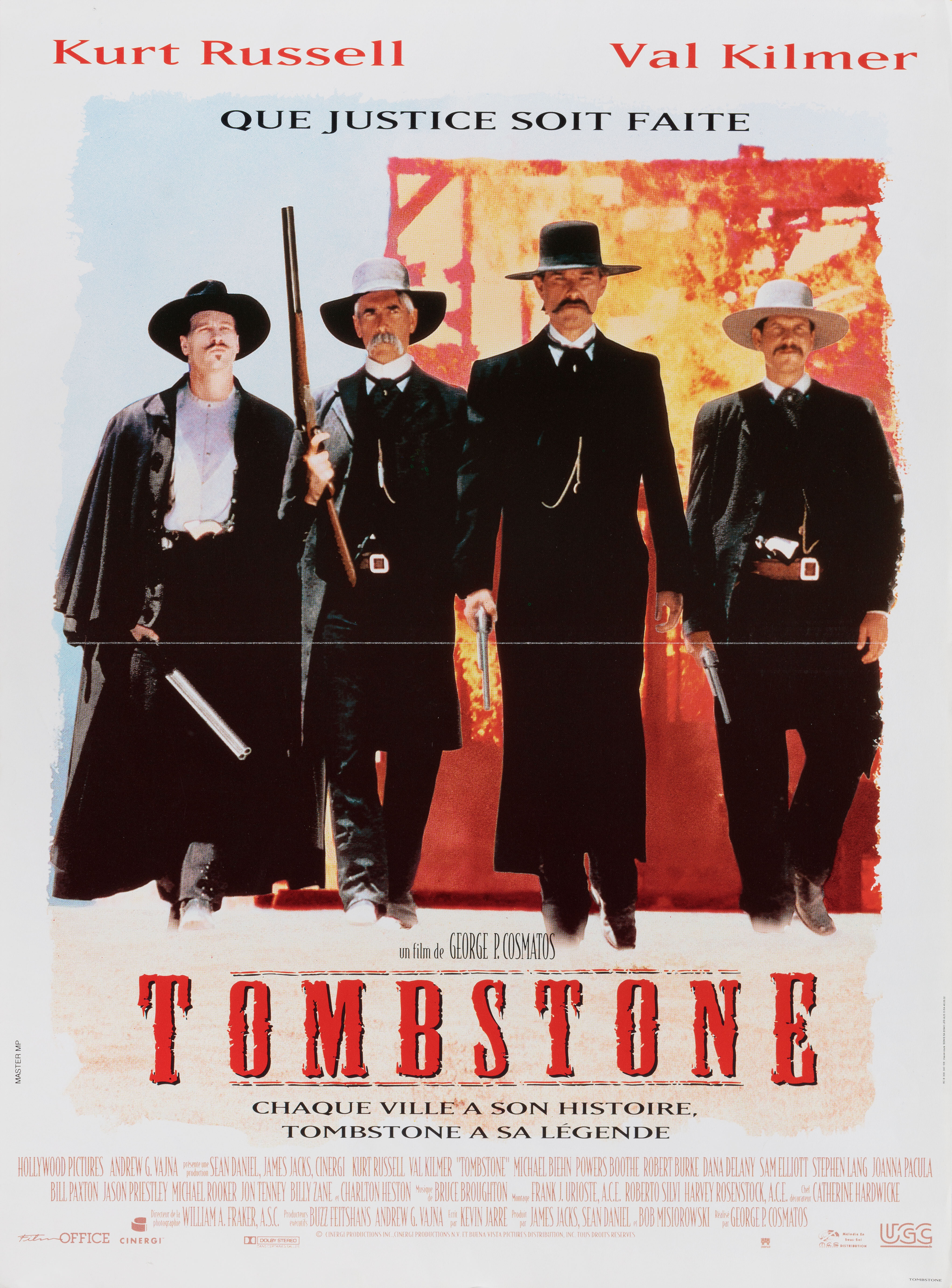 Тумстоун: Легенда дикого запада (Tombstone, 1993), режиссёр Джордж Пан Косматос, французский постер к фильму, 1993 год