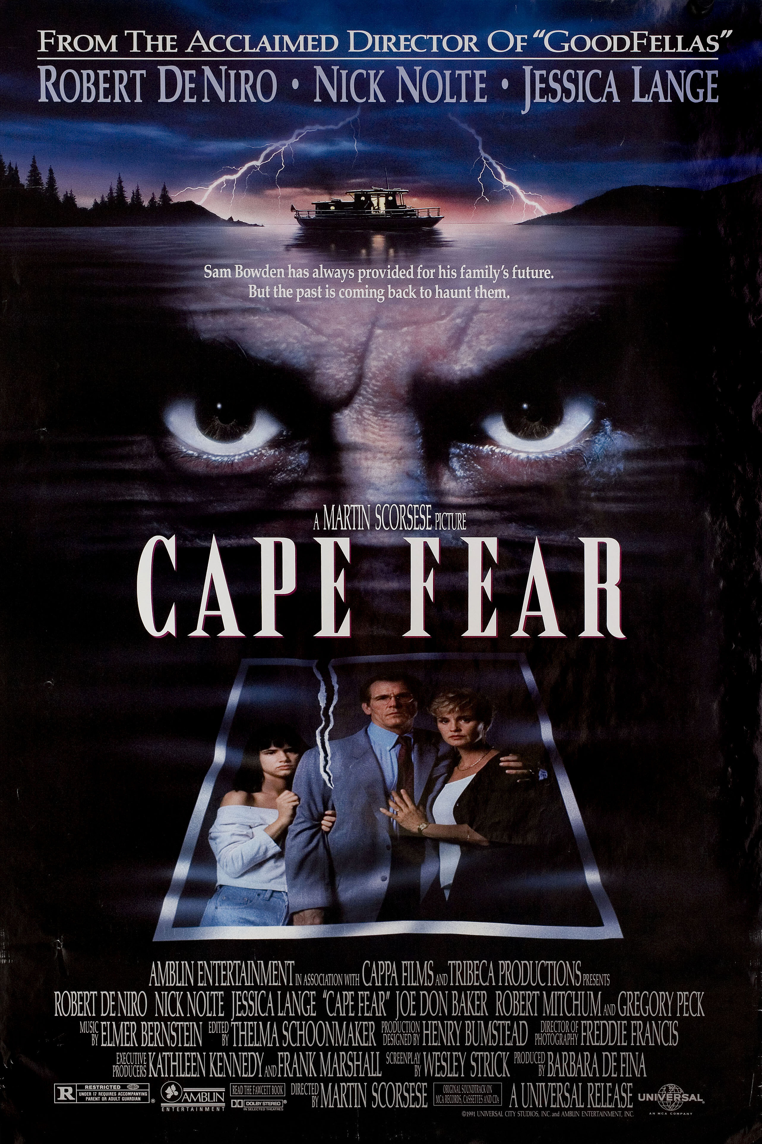 Мыс страха (Cape Fear, 1991), режиссёр Мартин Скорсезе, американский постер к фильму, автор Джон Элвин, 1991 год