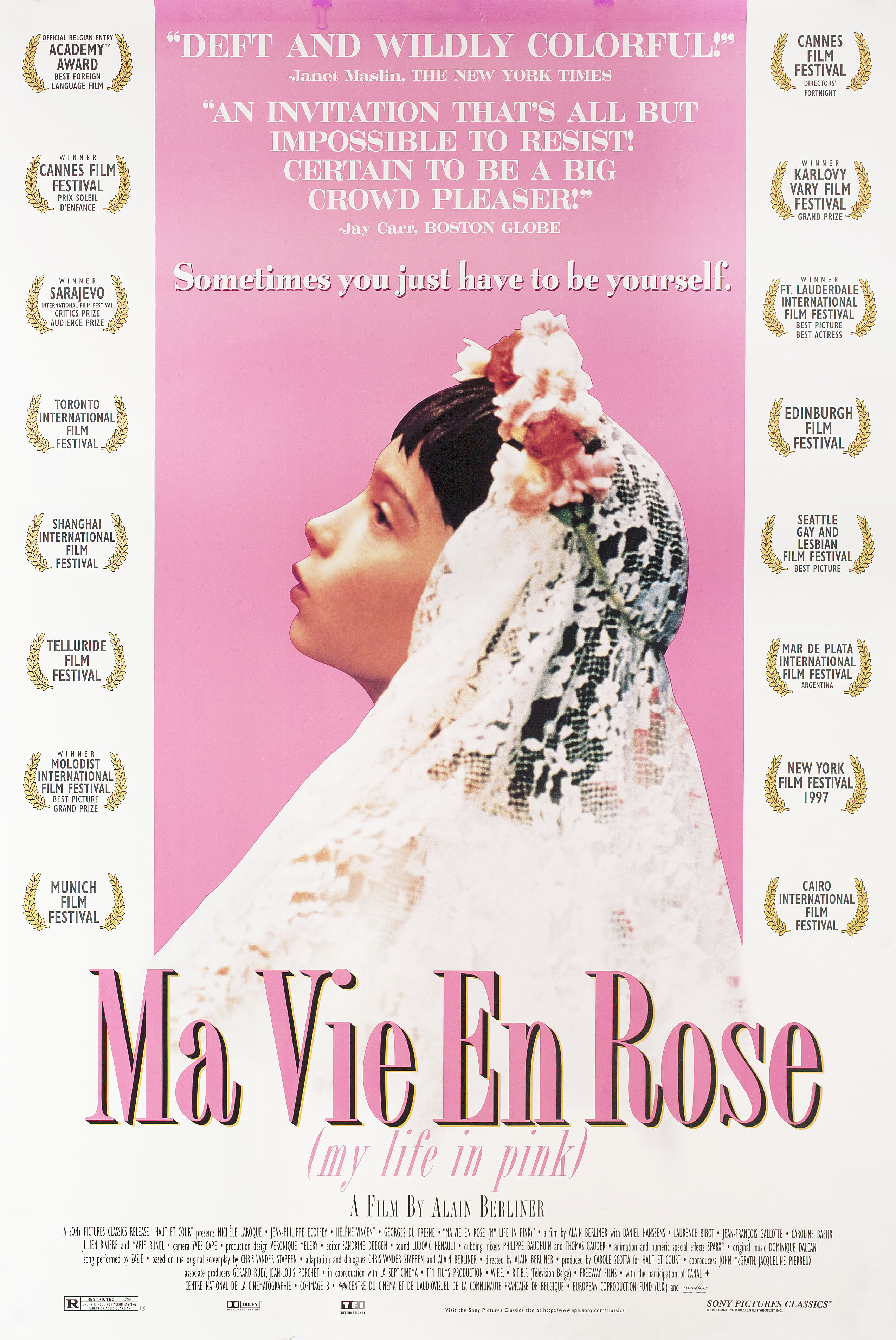 Моя жизнь в розовом цвете (Ma vie en rose, 1997), режиссёр Ален Берлинер, американский постер к фильму, 1997 год