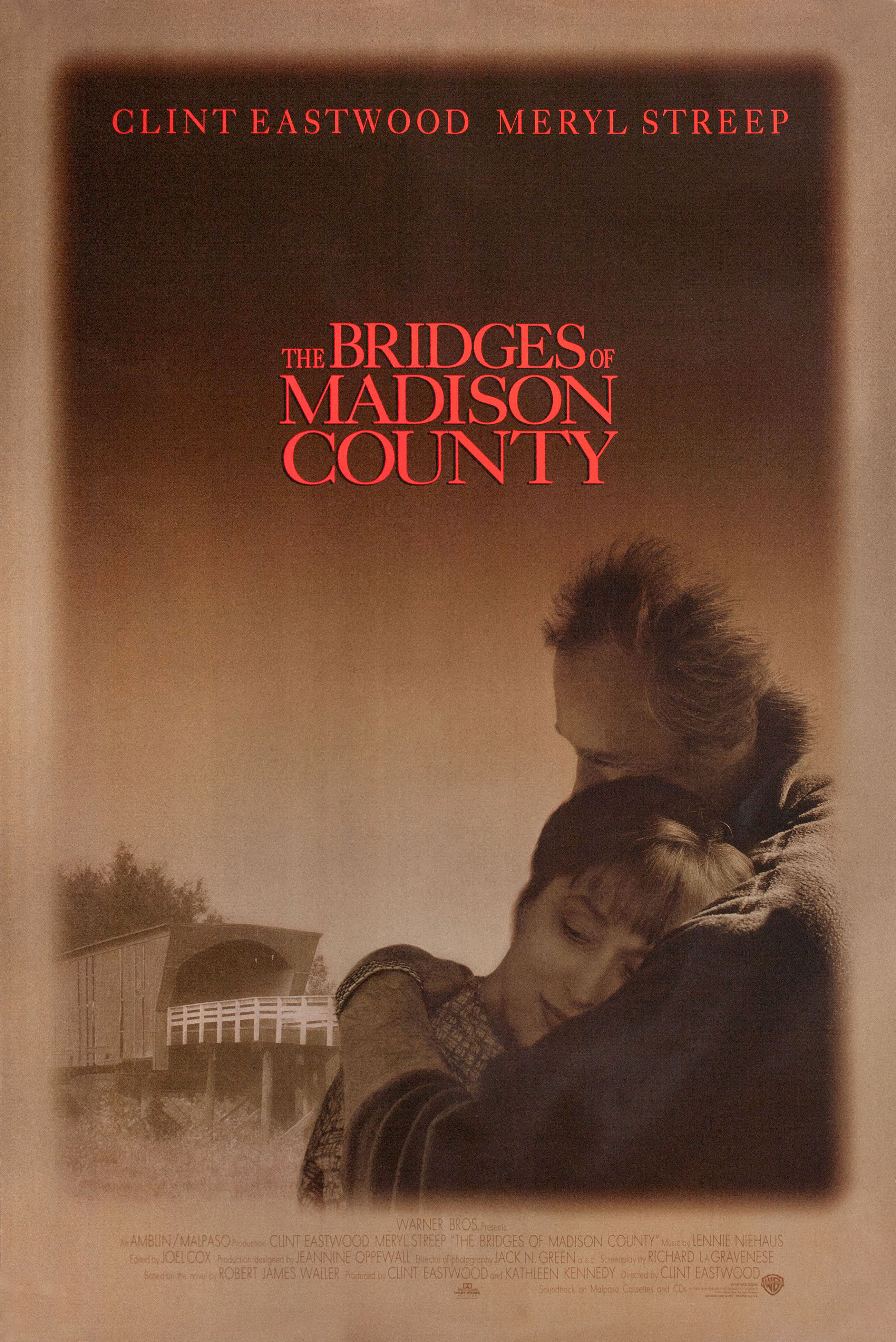 Мосты округа Мэдисон (The Bridges of Madison County, 1995), режиссёр Клинт Иствуд, американский постер к фильму, 1995 год