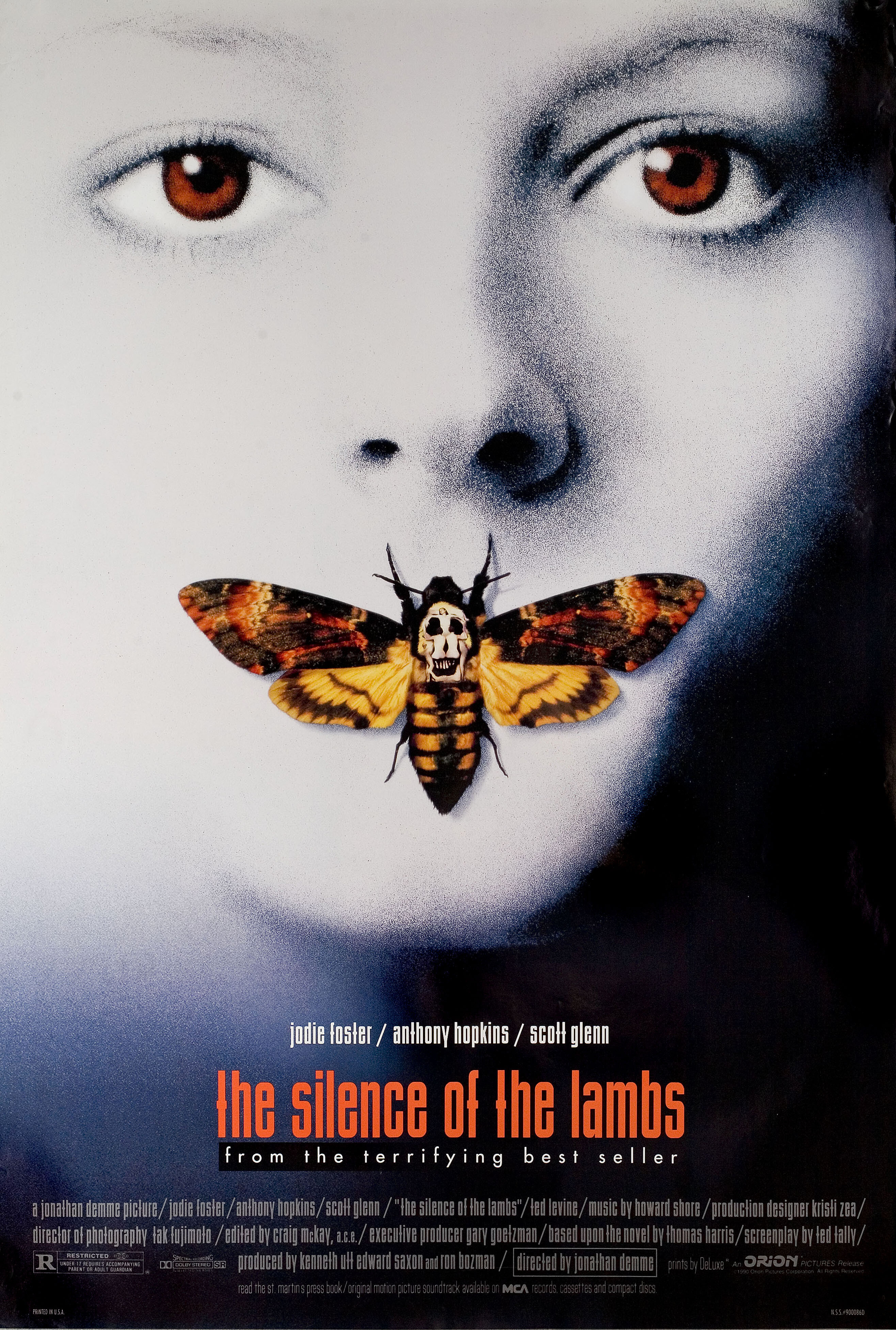 Молчание ягнят (The Silence of the Lambs, 1991), режиссёр Джонатан Демме, американский постер к фильму