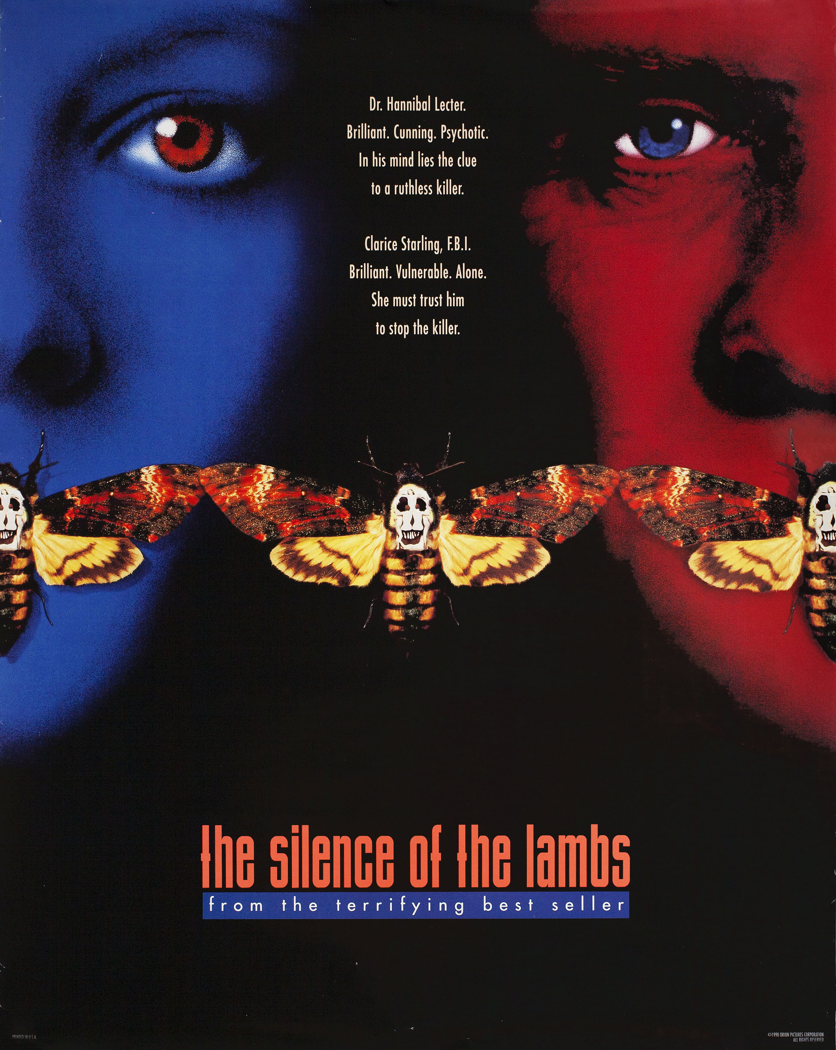 Молчание ягнят (The Silence of the Lambs, 1991), режиссёр Джонатан Демме, американский постер к фильму, 1991 год