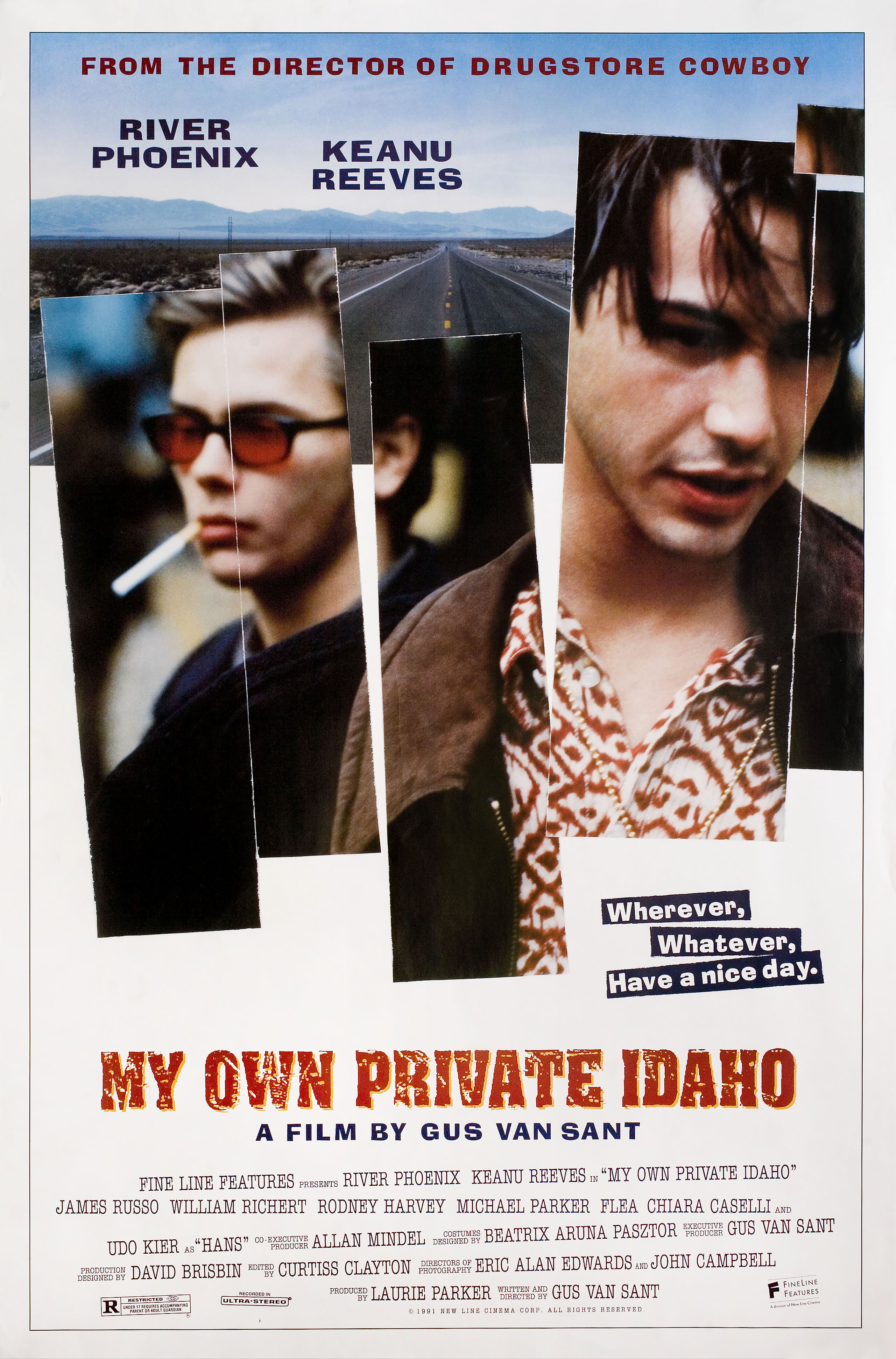 Мой личный штат Айдахо (My Own Private Idaho, 1991), режиссёр Гас Ван Сент, американский постер к фильму, 1991 год
