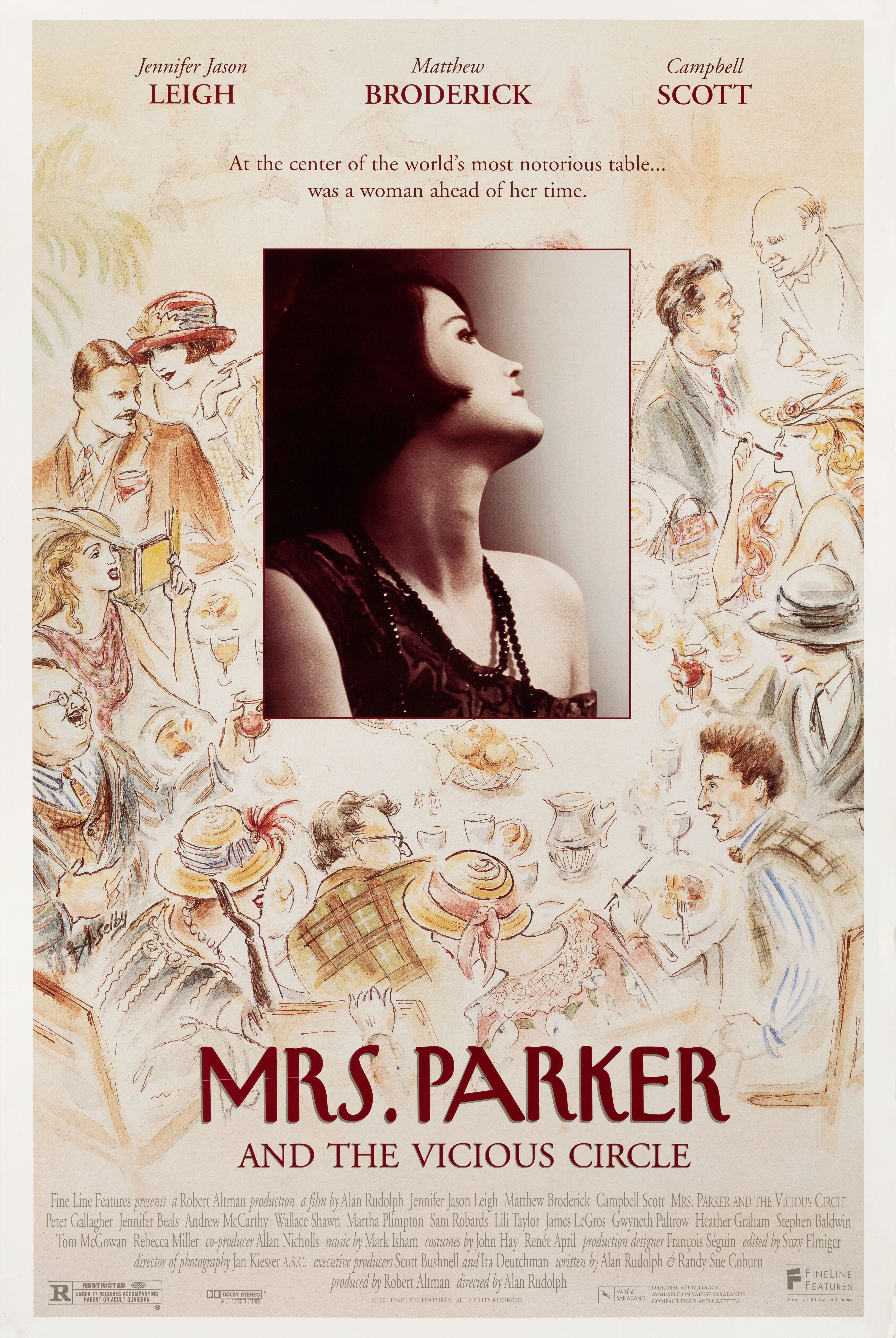 Миссис Паркер и порочный круг (Mrs. Parker and the Vicious Circle, 1994), режиссёр Алан Рудольф, американский постер к фильму, 1994 год
