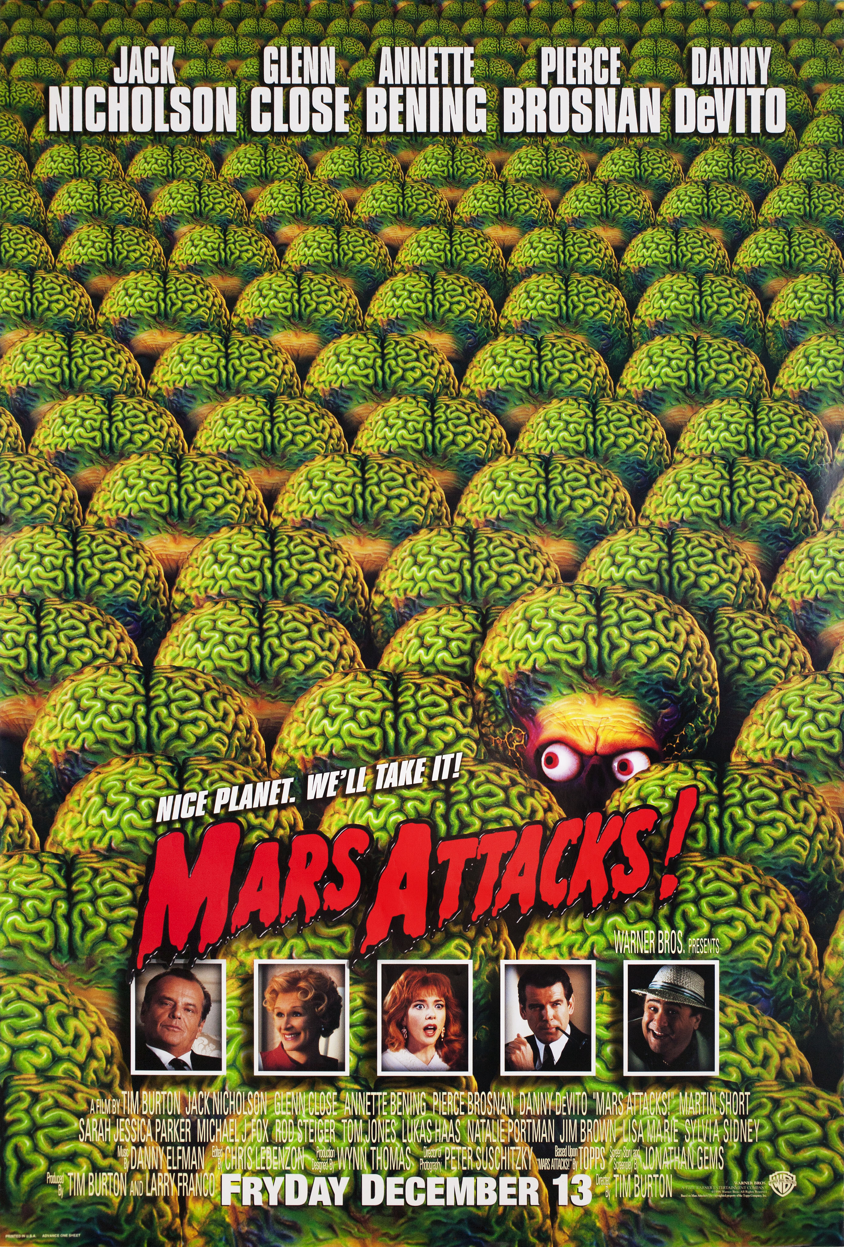 Марс атакует! (Mars Attacks!, 1996), режиссёр Тим Бёртон, американский постер к фильму, 1996 год