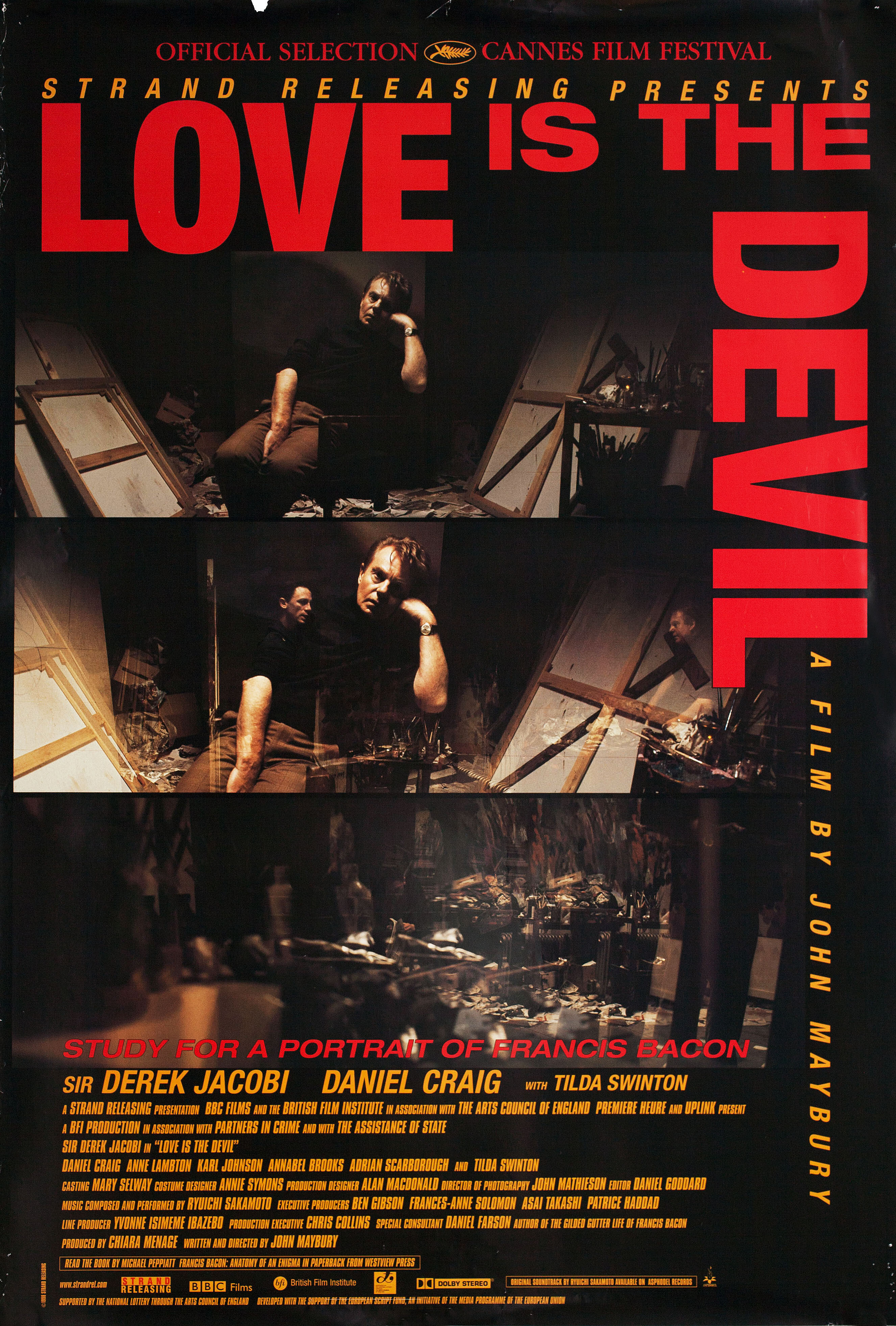 Любовь — это дьявол (Love Is the Devil Study for a Portrait of Francis Bacon, 1998), режиссёр Джон Мэйбери, американский постер к фильму, 1998 год