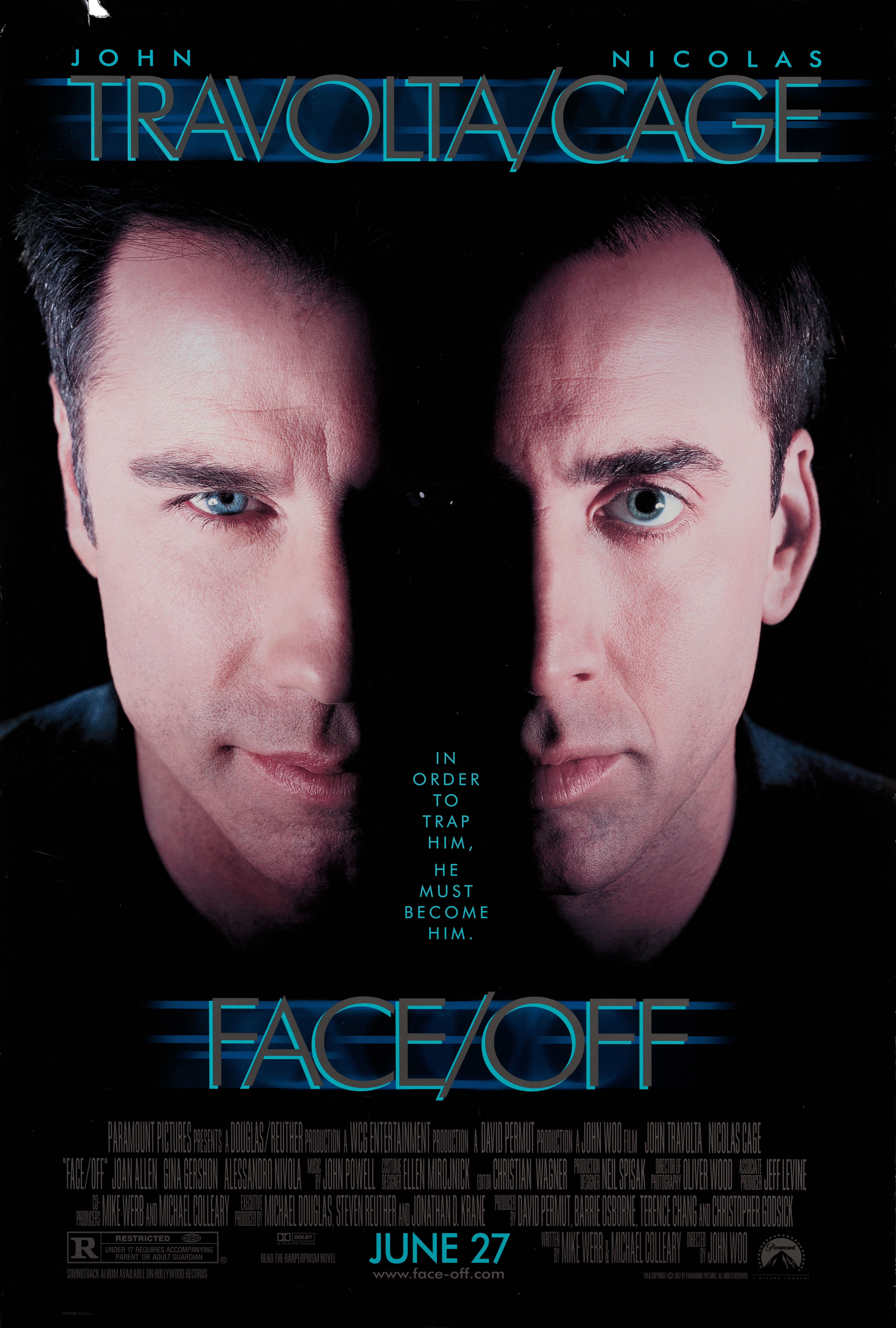 Без лица (FaceOff, 1997), режиссёр Джон Ву, американский постер к фильму, 1997 год