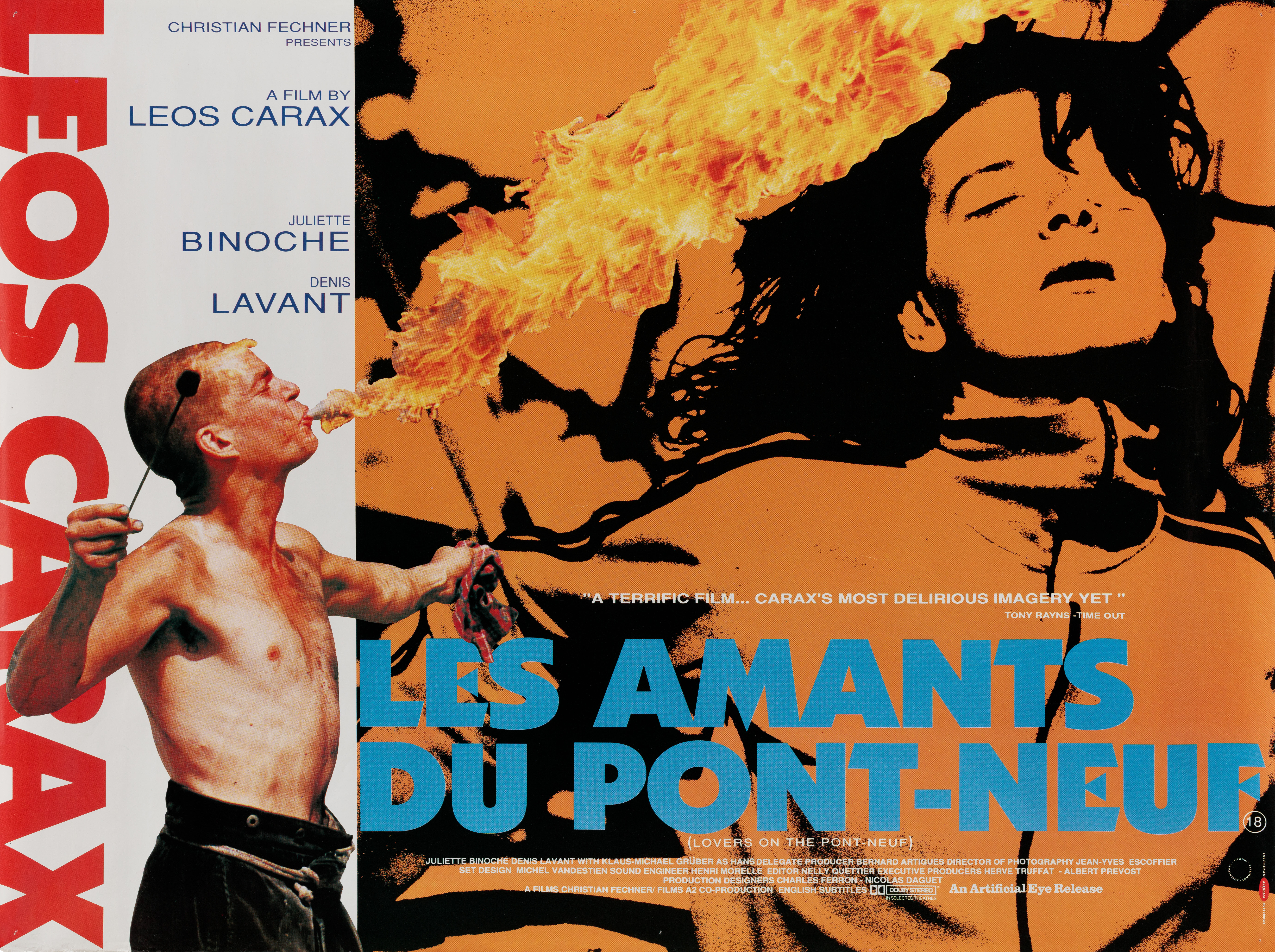 Любовники с Нового моста (Les Amants du Pont-Neuf, 1991), режиссёр Леос Каракс, британский постер к фильму, 1992 год