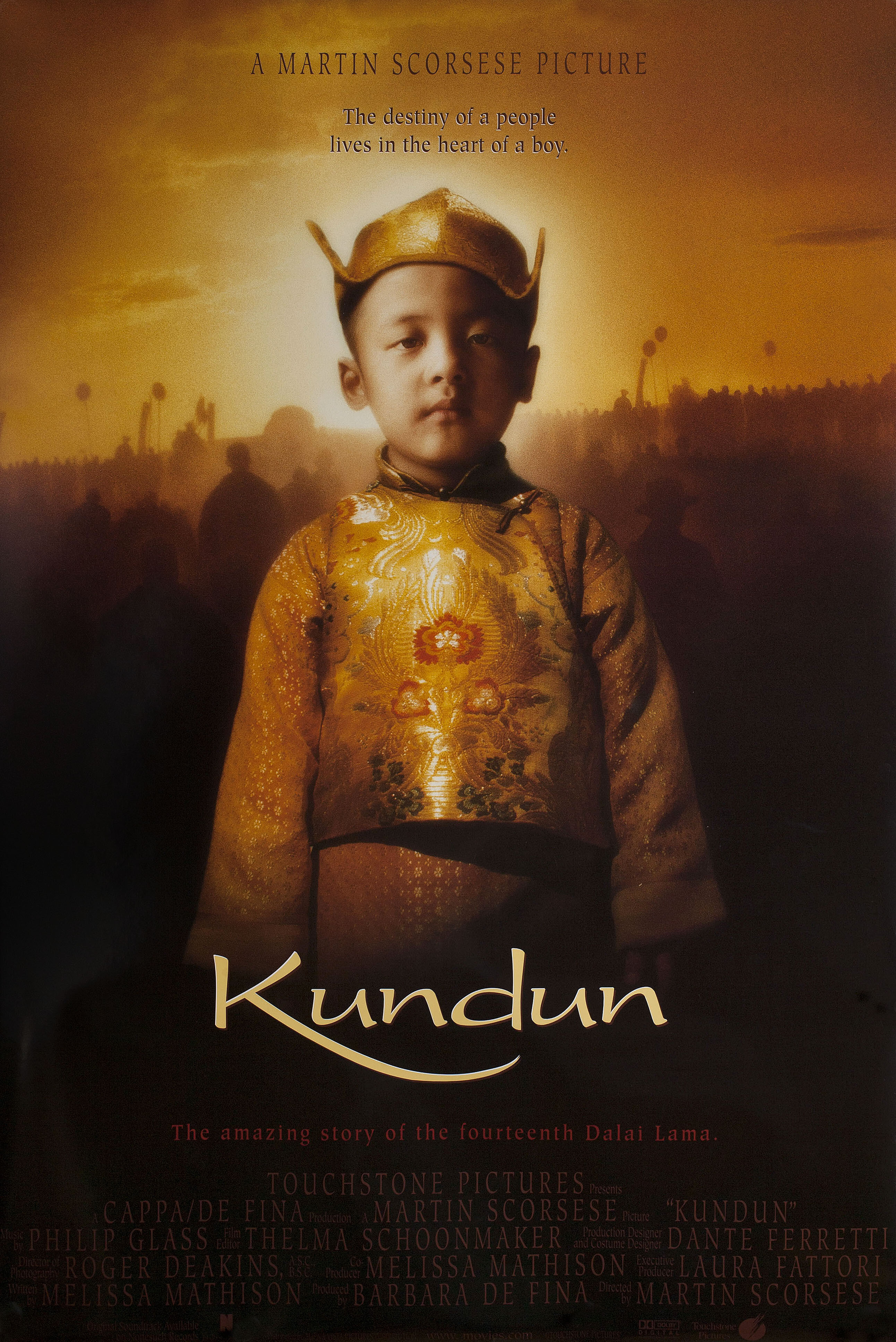 Кундун (Kundun, 1997), режиссёр Мартин Скорсезе, американский постер к фильму, 1998 год