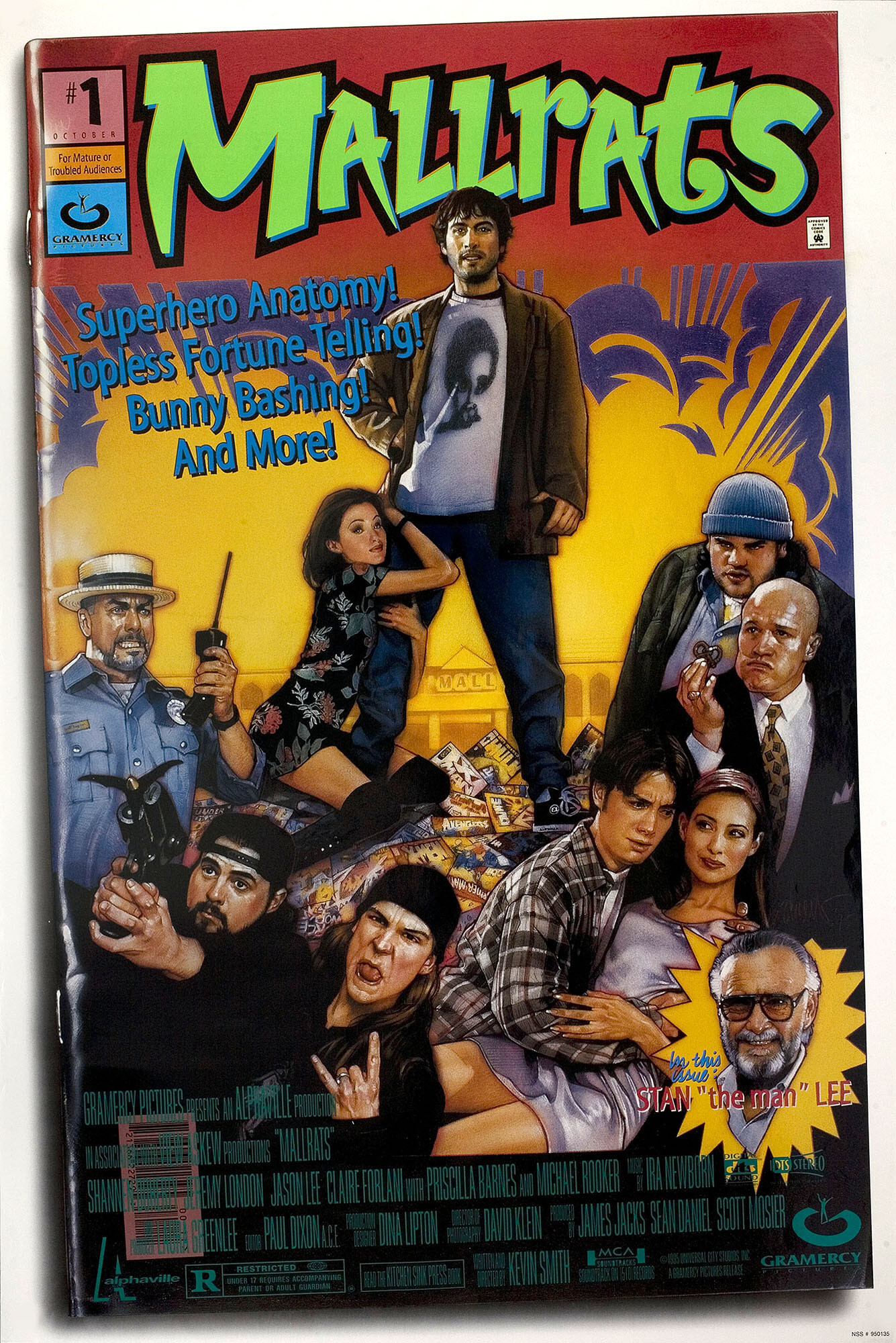 Лоботрясы / Тусовщики из супермаркета (Mallrats, 1995), режиссёр Кевин Смит, американский постер к фильму, 1995 год