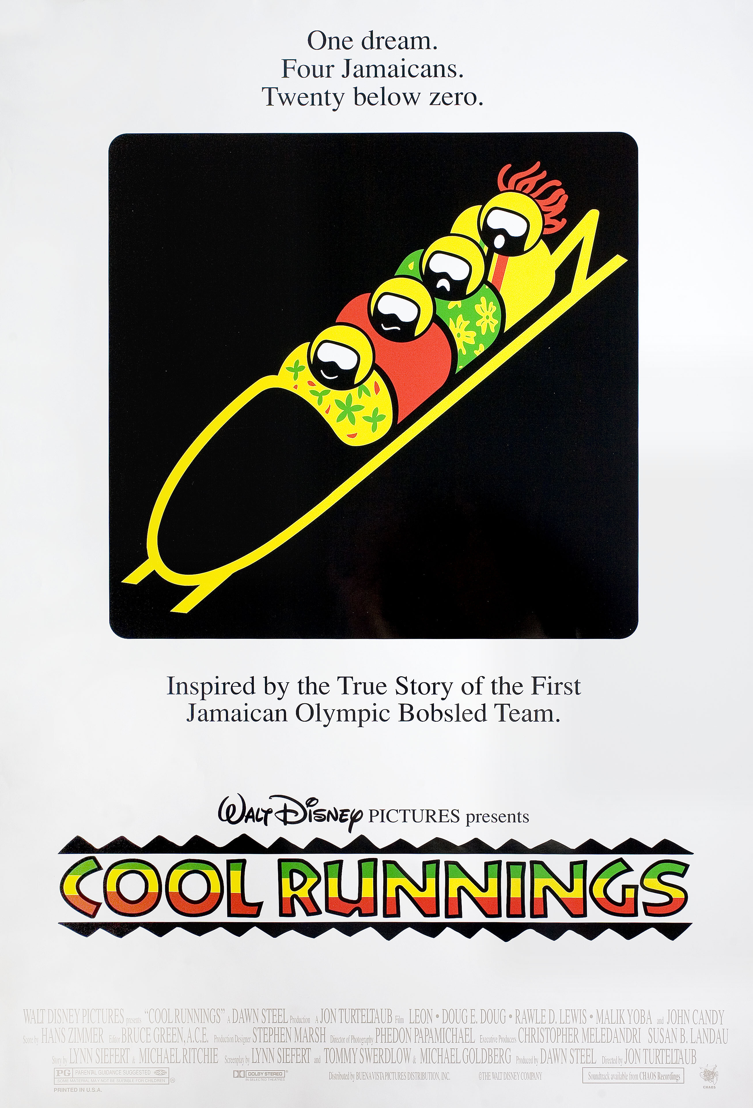 Крутые виражи (Cool Runnings, 1993), режиссёр Джон Тертелтауб, американский постер к фильму, 1993 год