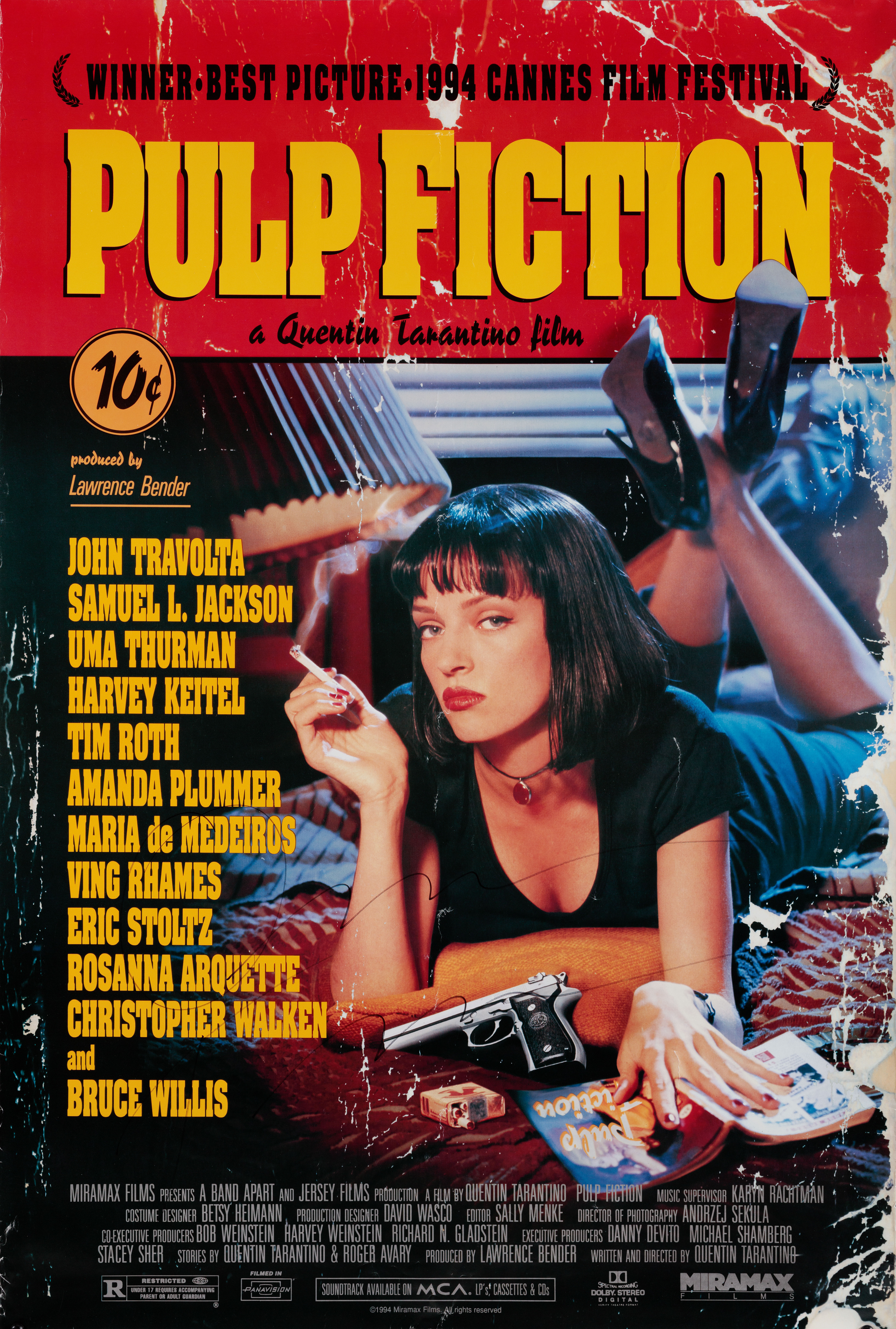 Криминальное чтиво (Pulp Fiction, 1994), режиссёр Квентин Тарантино, американский постер к фильму, 1994 год