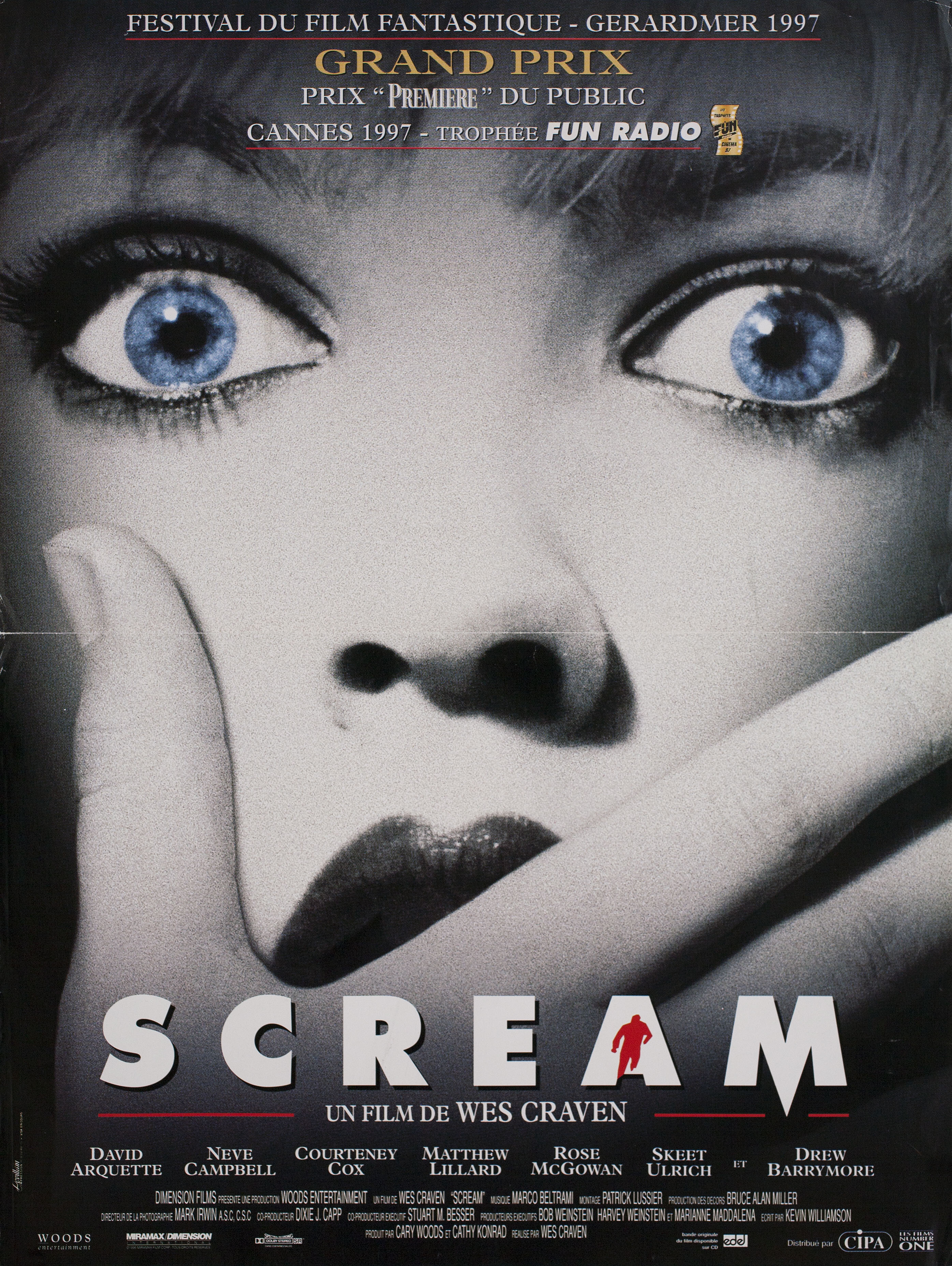 Крик (Scream, 1996), режиссёр Уэс Крэйвен, французский постер к фильму, 1996 год