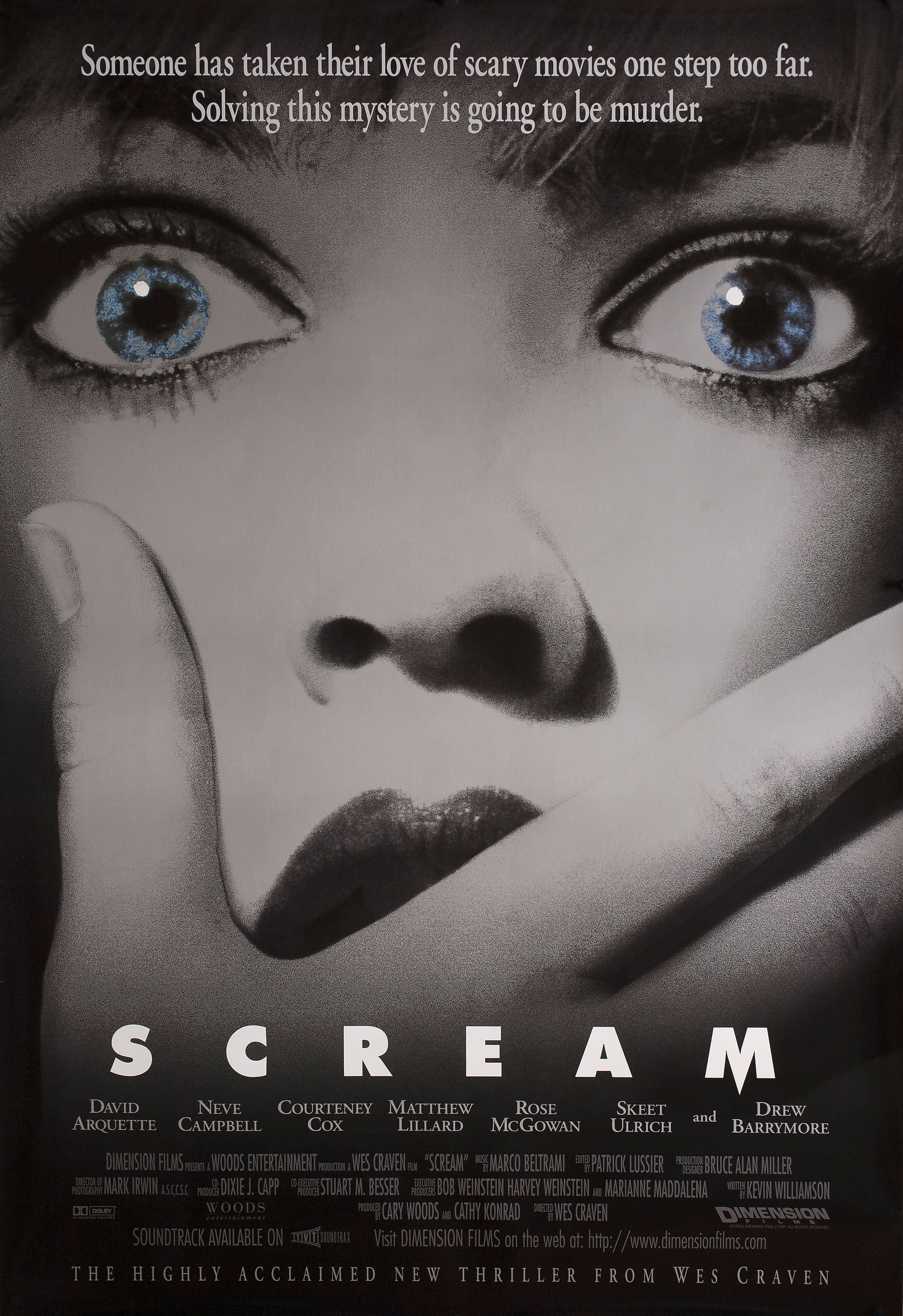 Крик (Scream, 1996), режиссёр Уэс Крэйвен, американский постер к фильму, 1997 год