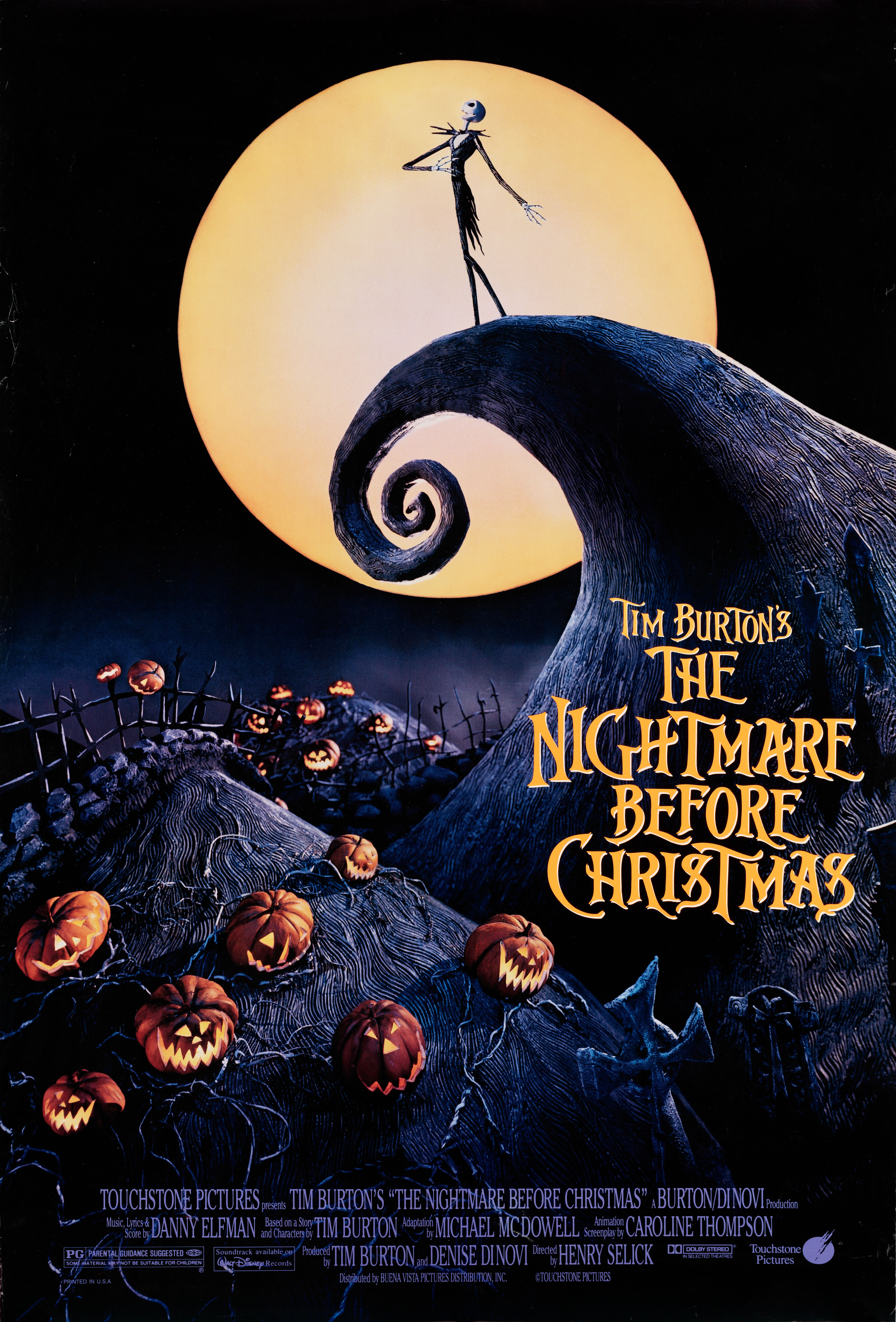 Кошмар перед Рождеством (The Nightmare Before Christmas, 1993), режиссёр Генри Селик, американский постер к фильму, 1993 год (2)
