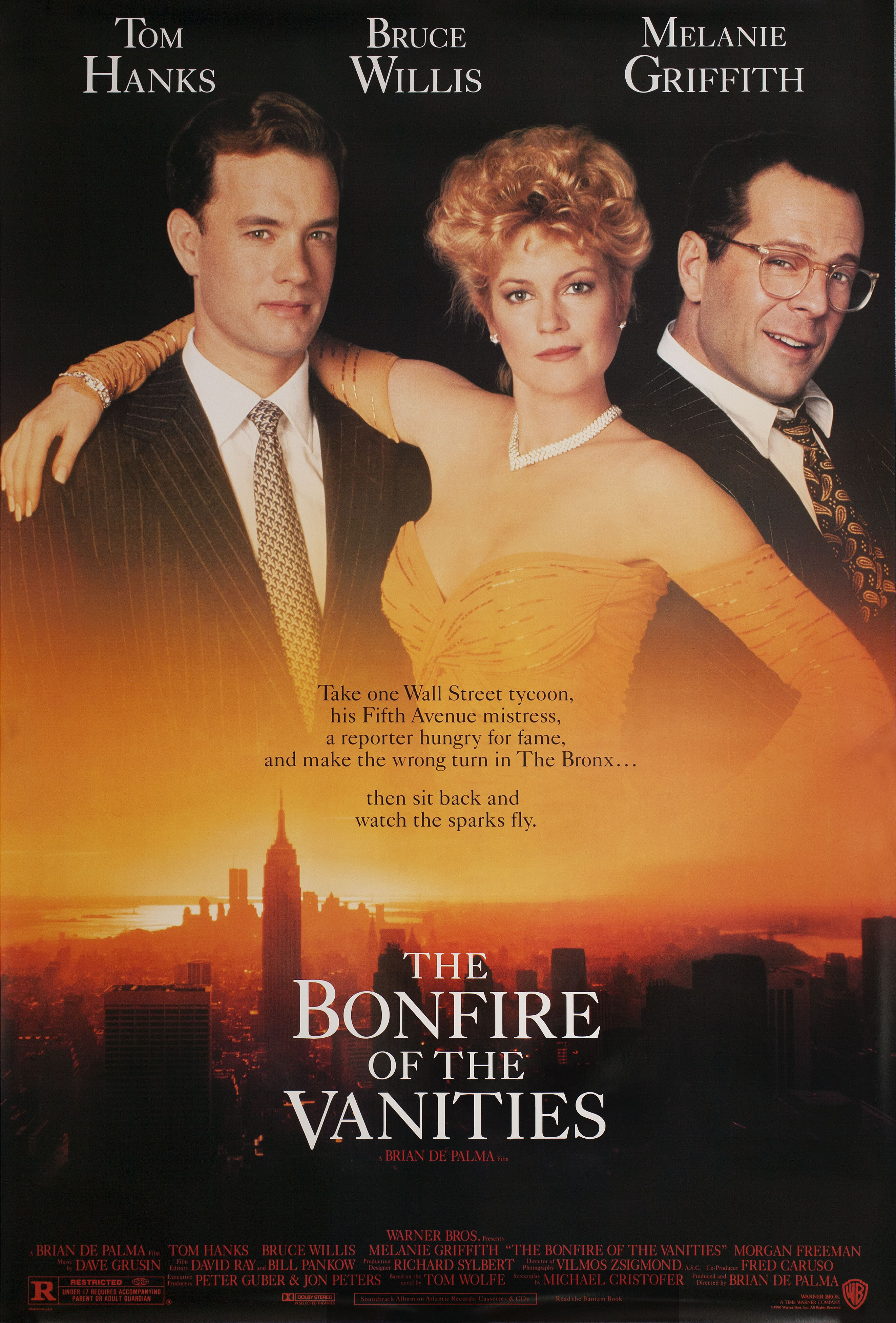 Костер тщеславий (The Bonfire of the Vanities, 1990), режиссёр Брайан Де Пальма, американский постер к фильму, 1990 год