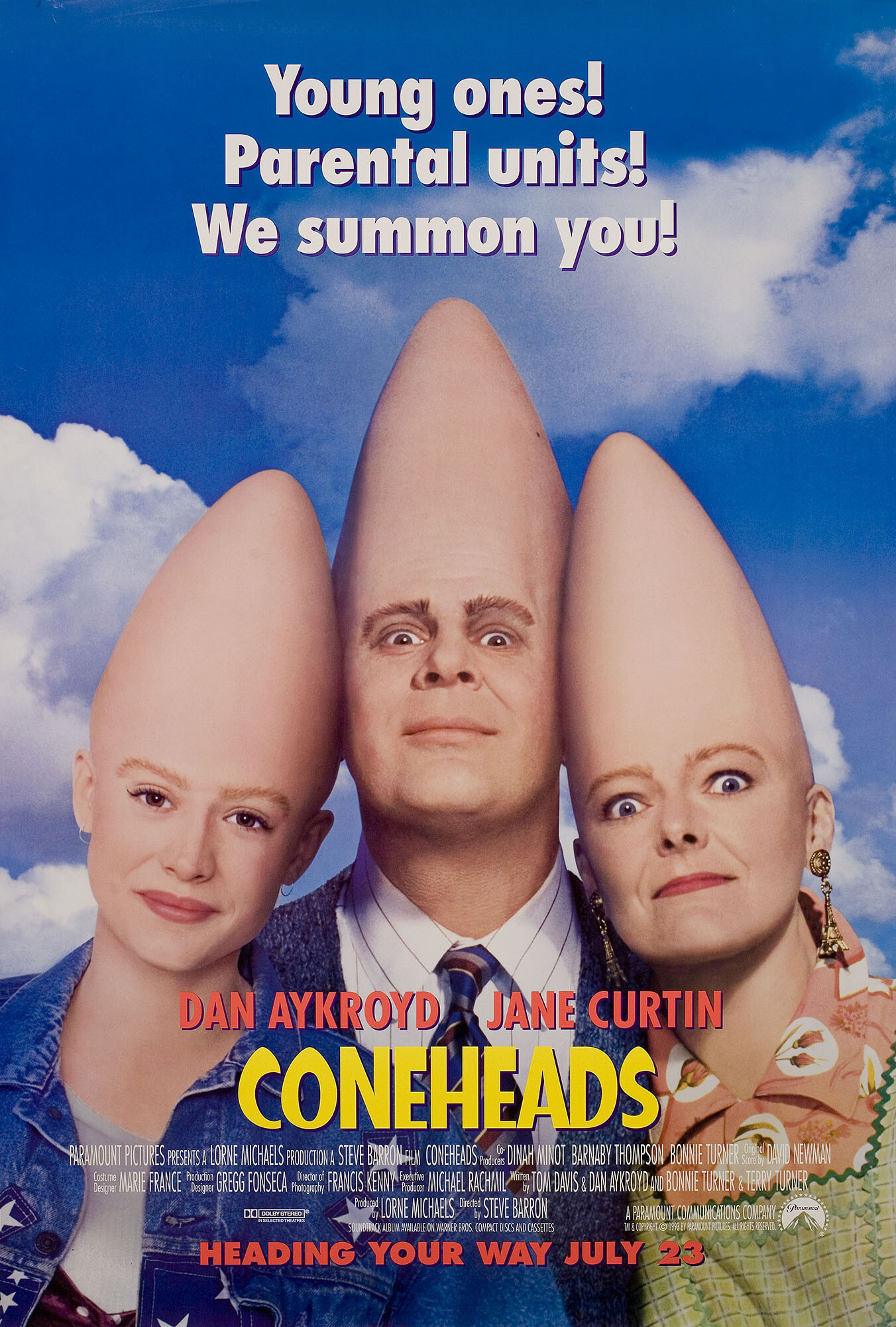 Яйцеголовые (Coneheads, 1993), режиссёр Стив Бэррон, американский постер к фильму, 1993 год