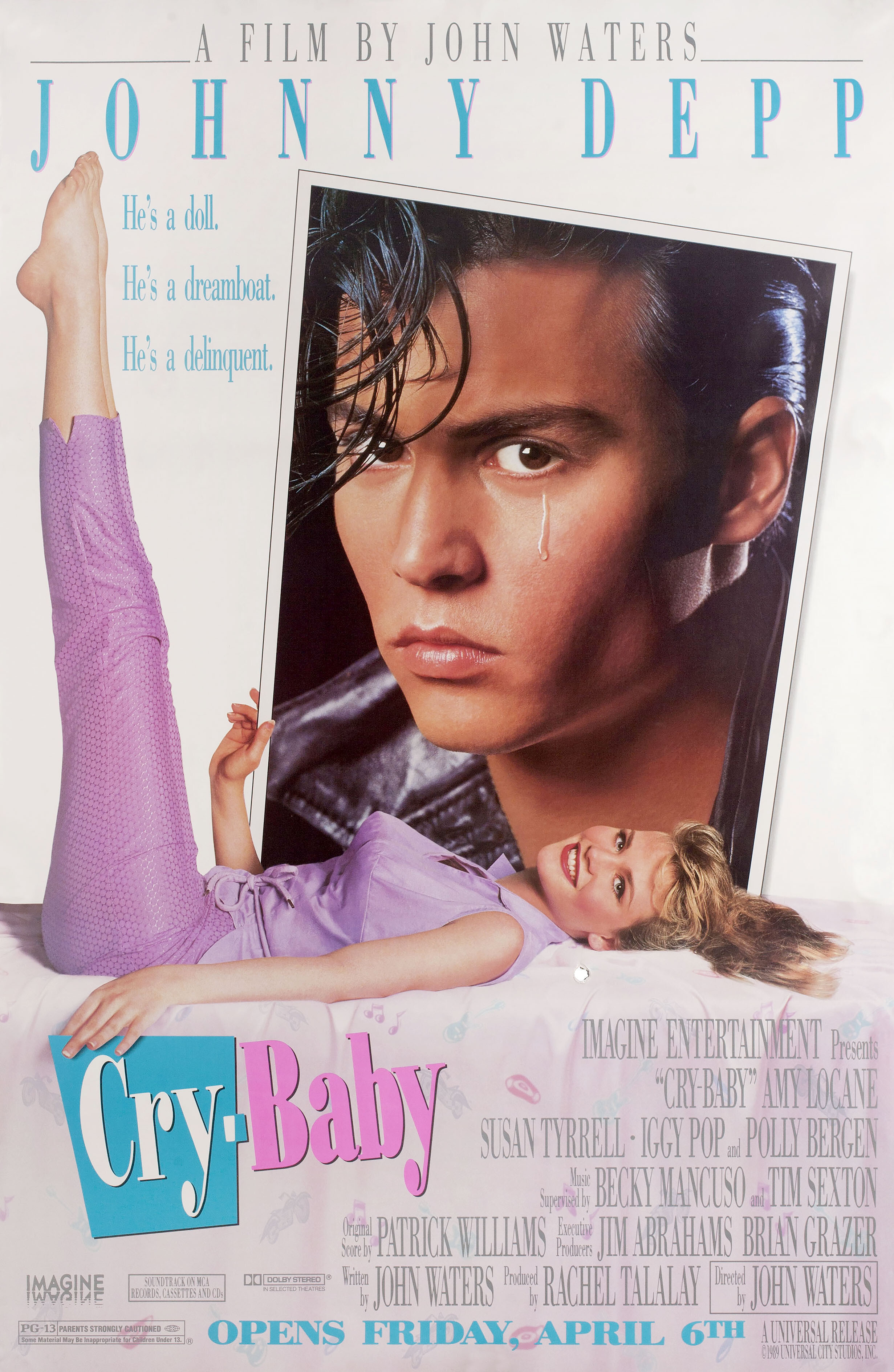 Плакса (Cry-Baby, 1990), режиссёр Джон Уотерс, американский постер к фильму, 1990 год