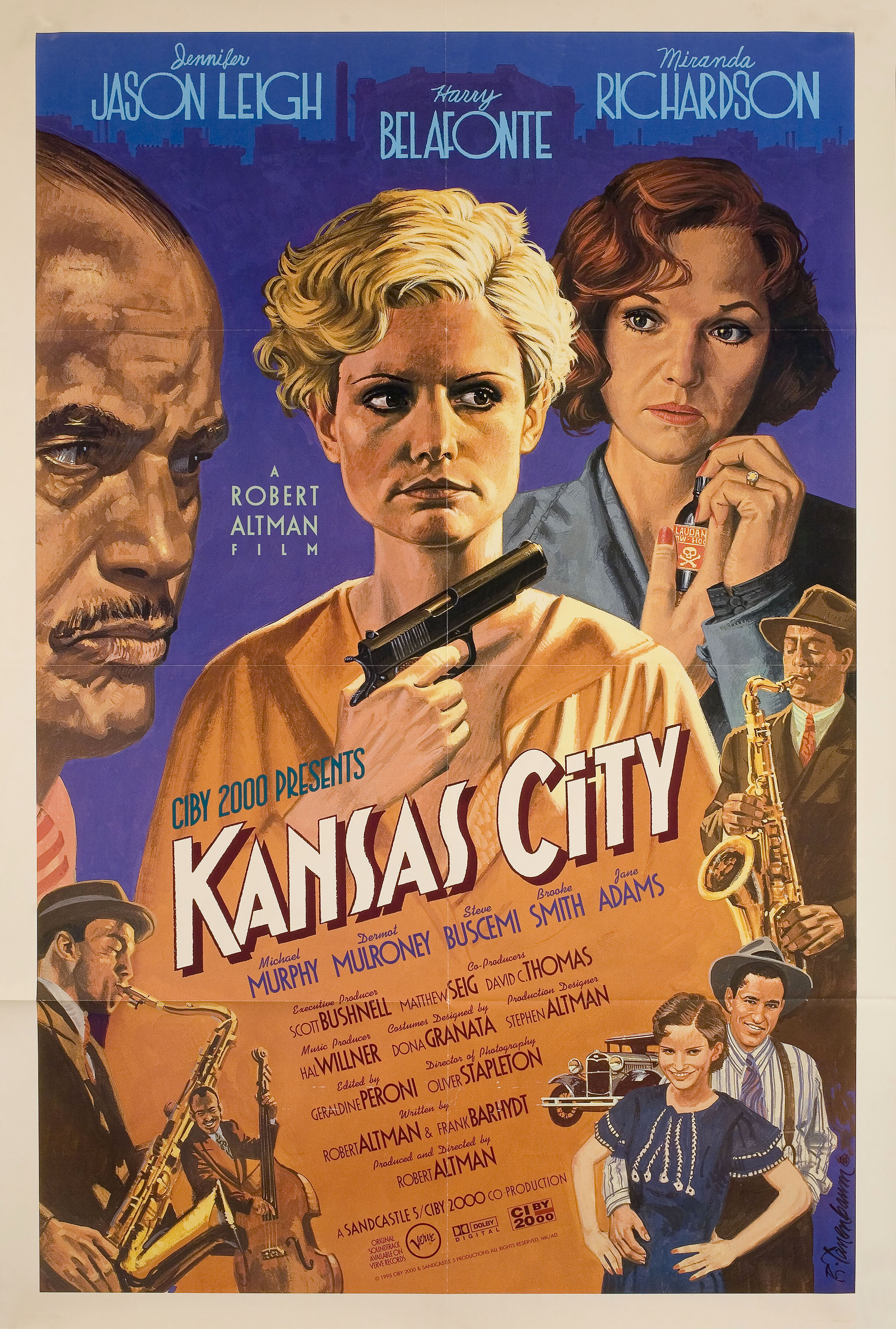 Канзас-Сити (Kansas City, 1996), режиссёр Роберт Олтмэн, американский постер к фильму, автор Роберт Таненбаум, 1995 год