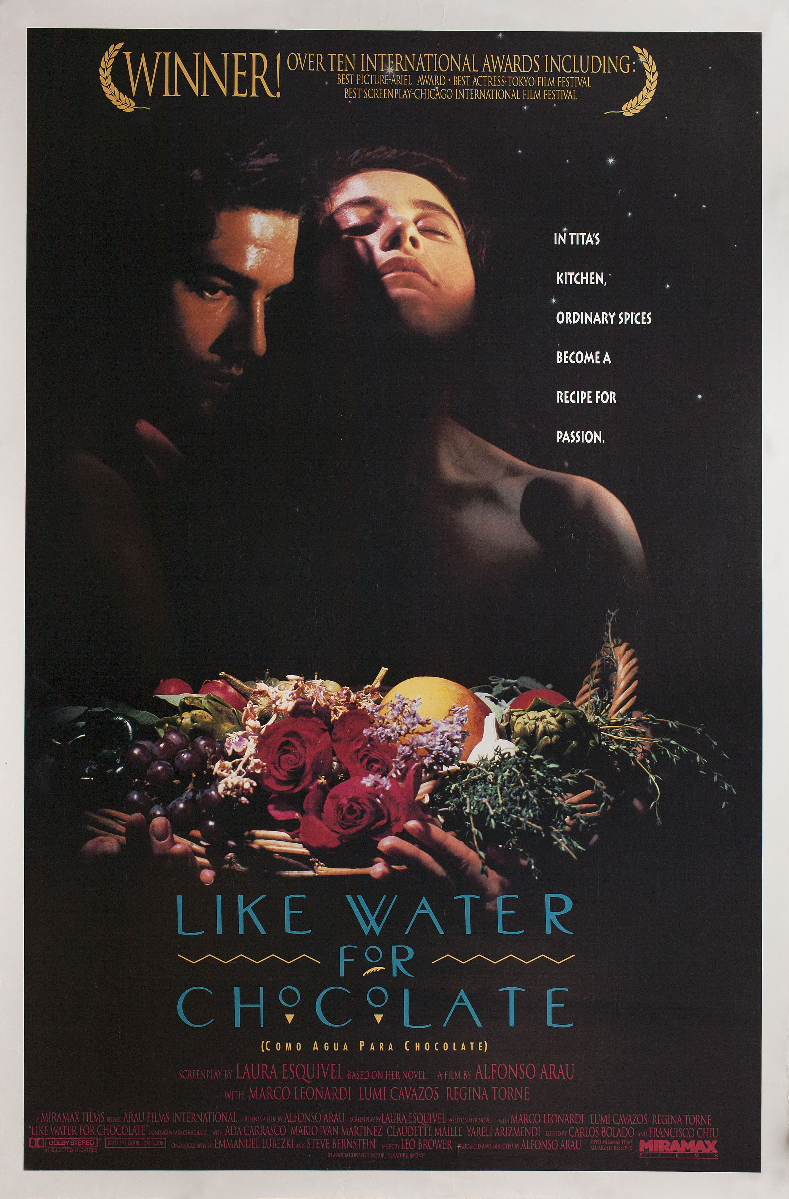 Как вода для шоколада (Like Water for Chocolate, 1992), режиссёр Альфонсо Арау, американский постер к фильму, 1993 год