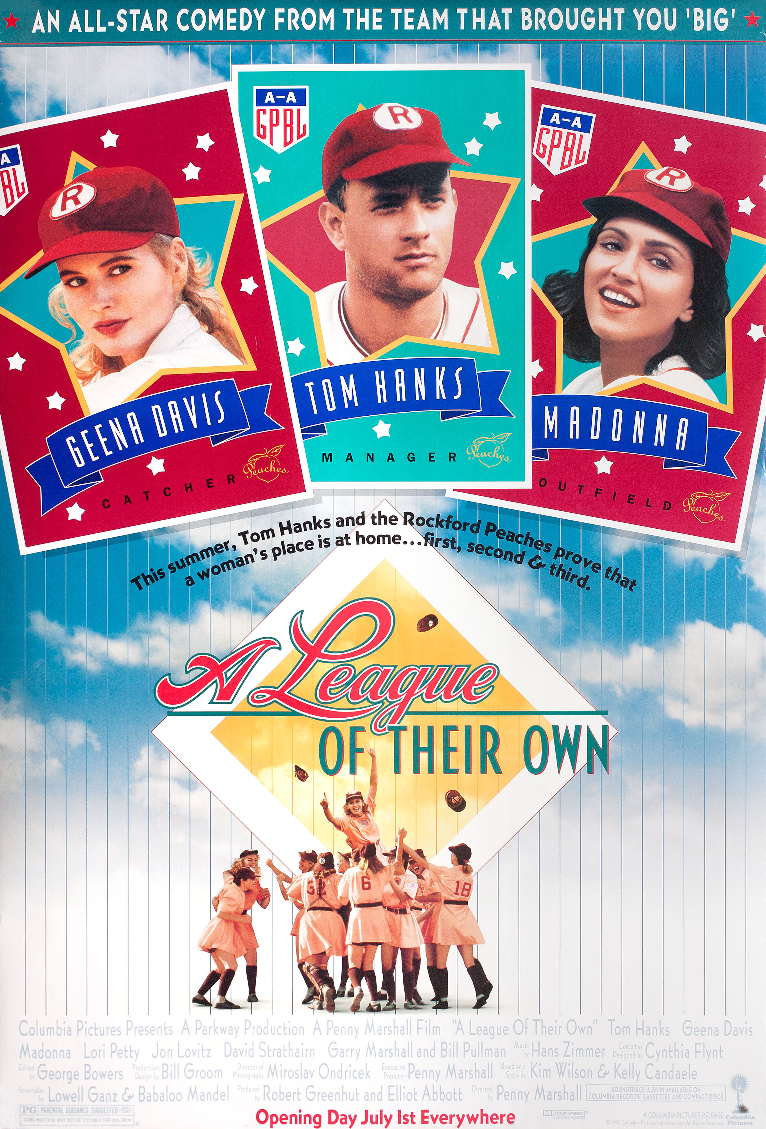 Их собственная лига (A League of Their Own, 1992), режиссёр Пенни Маршалл, американский постер к фильму, 1992 год