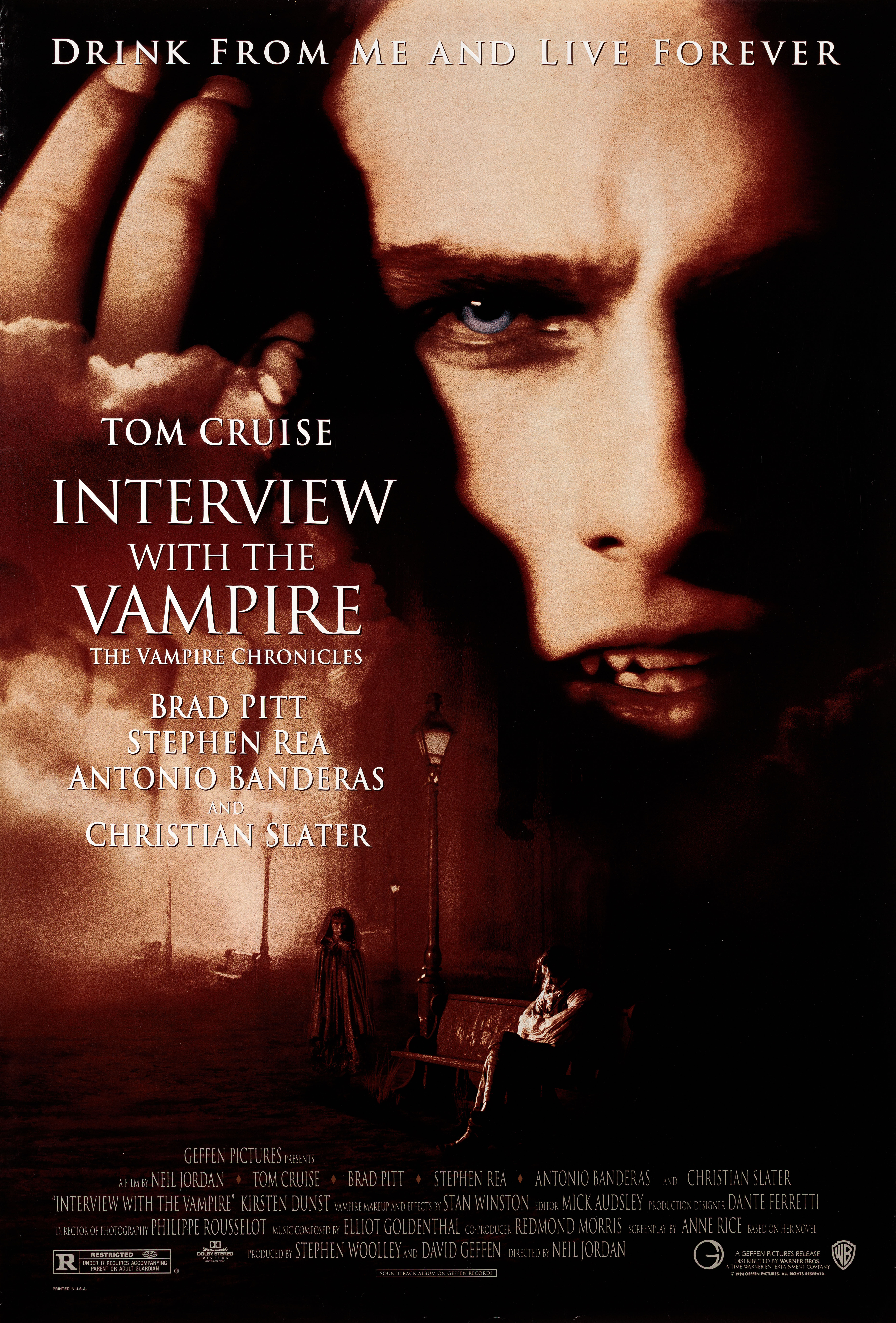 Интервью с вампиром (Interview with the Vampire, 1994), режиссёр Нил Джордан, американский постер к фильму, 1994 год