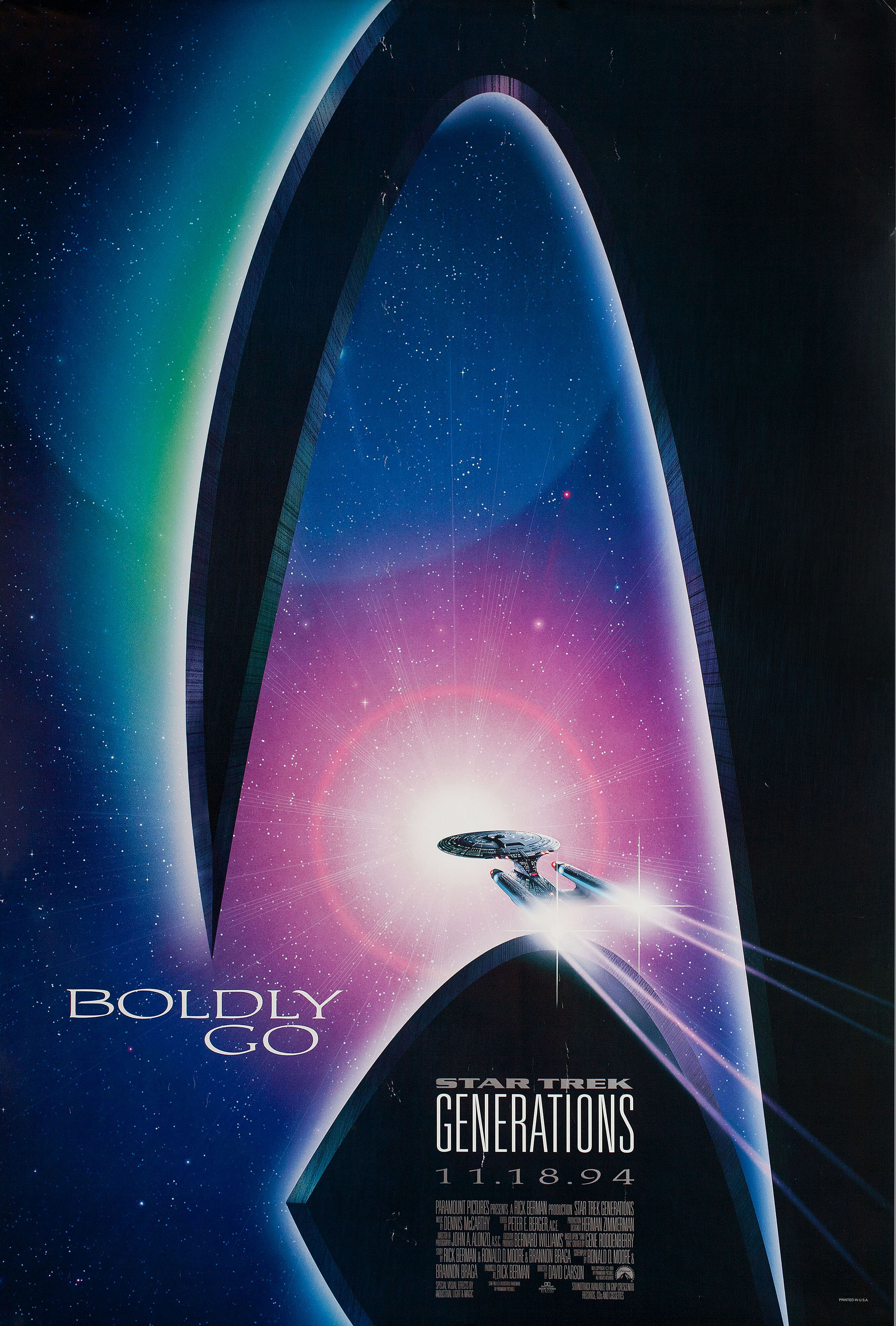 Звездный путь 7: Поколения (Star Trek Generations, 1994), режиссёр Дэвид Карсон, американский постер к фильму, 1994 год