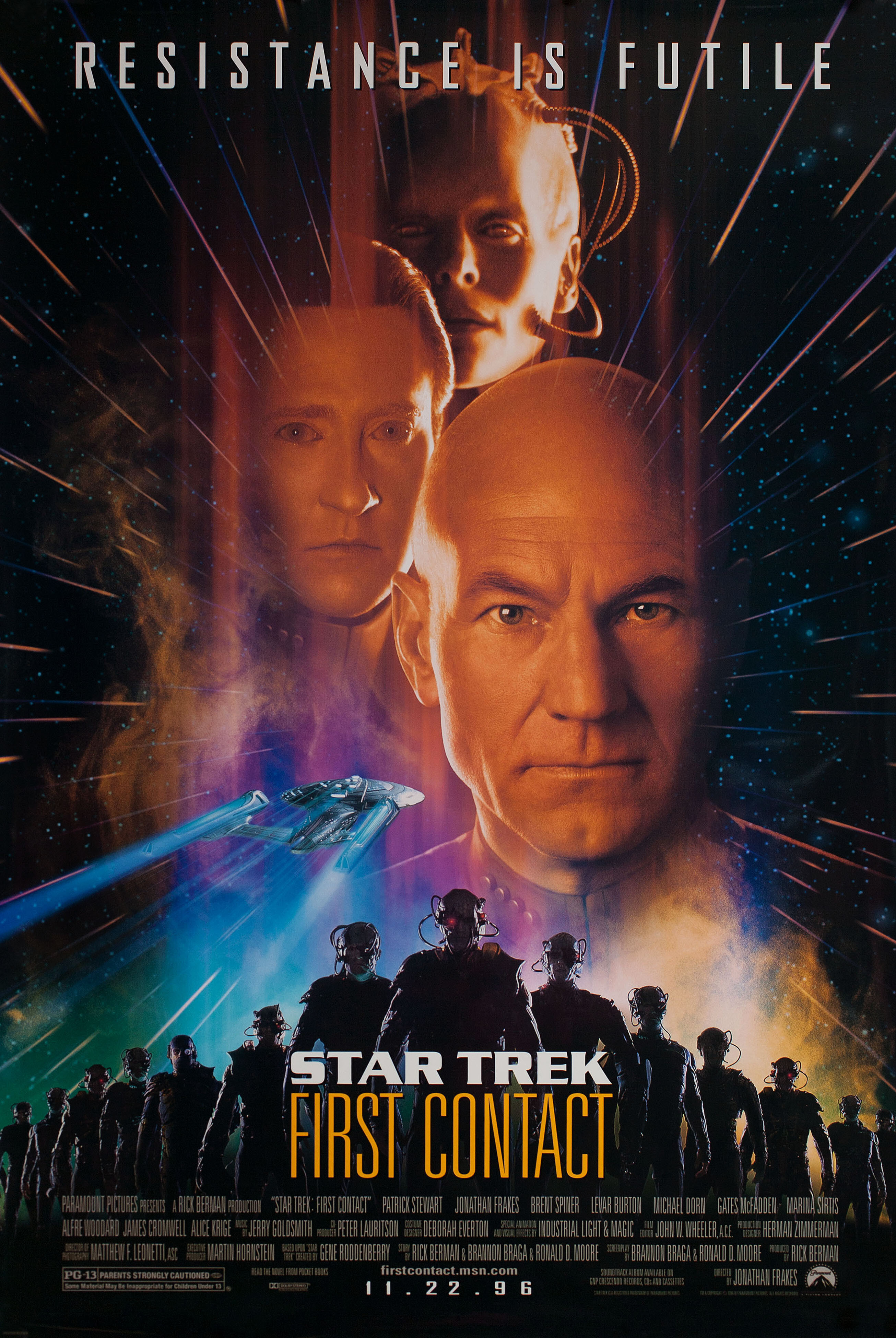 Звездный путь: Первый контакт (Star Trek First Contact, 1996), режиссёр Джонатан Фрейкс, американский постер к фильму, 1996 год