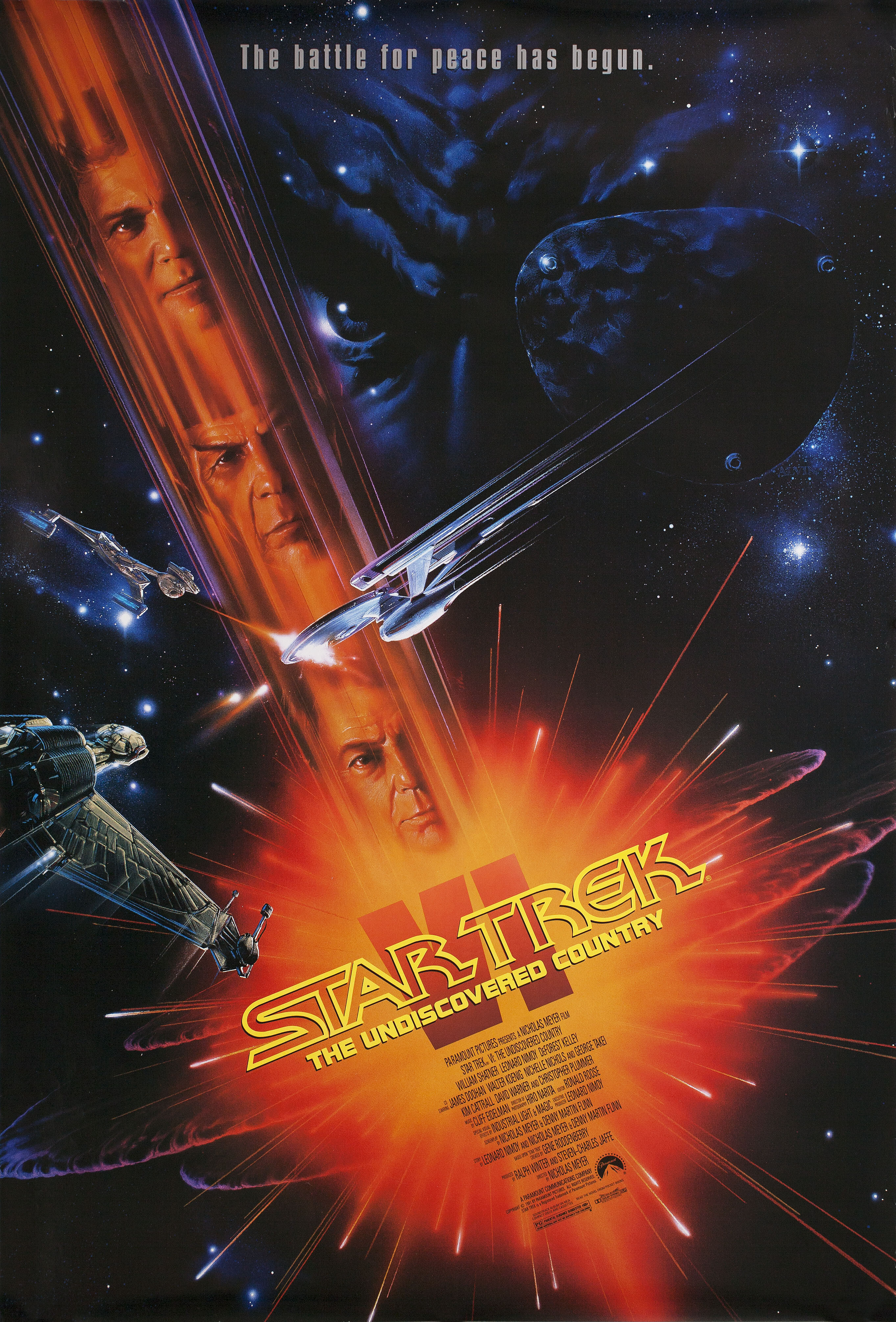 Звездный путь 6: Неоткрытая страна (Star Trek VI The Undiscovered Country, 1991), режиссёр Николас Мейер, американский постер к фильму, автор Джон Элвин, 1992 год