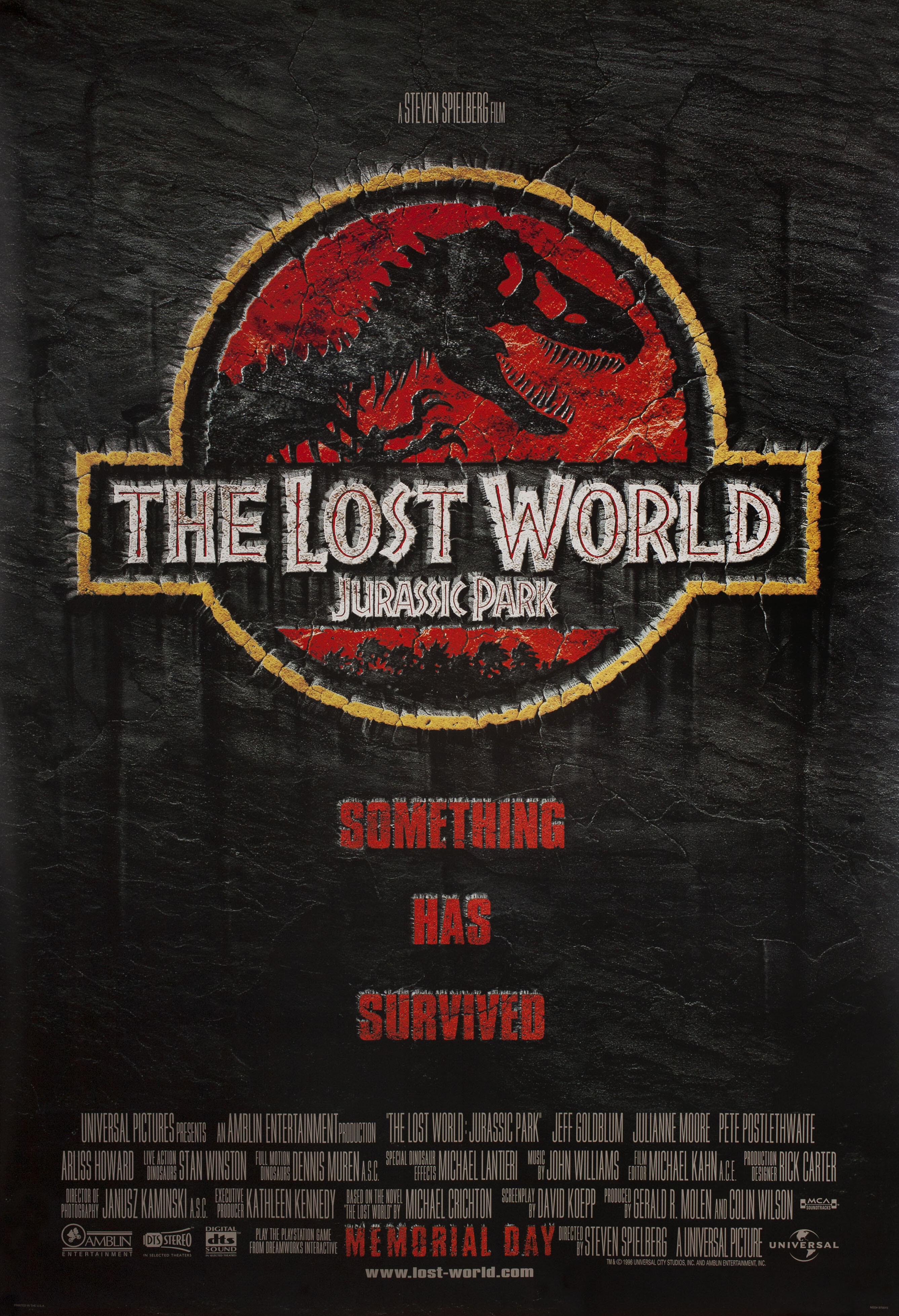 Парк Юрского периода 2: Затерянный мир (The Lost World Jurassic Park, 1997), режиссёр Стивен Спилберг, американский постер к фильму, 1997 год