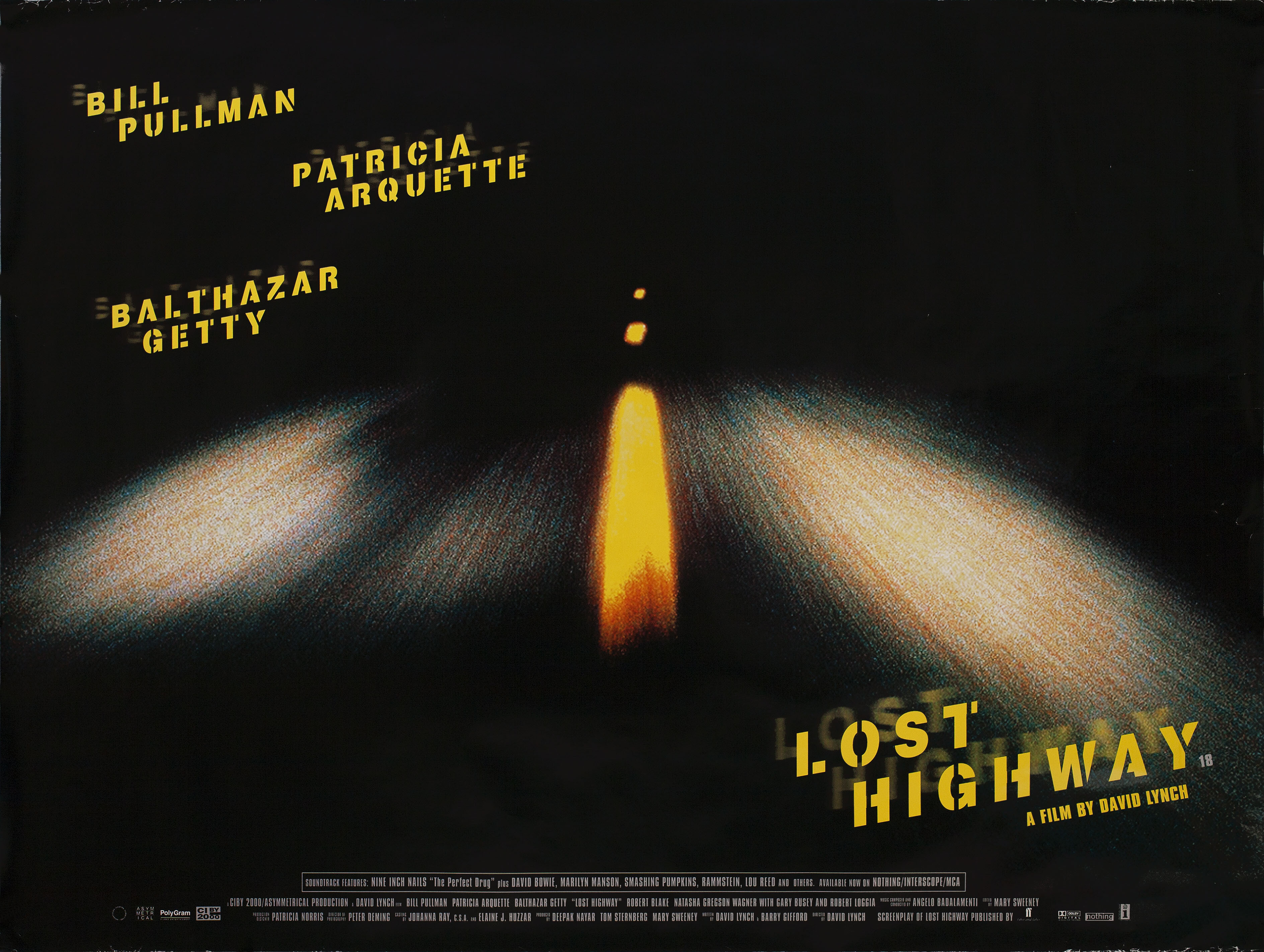 Шоссе в никуда (Lost Highway, 1997), режиссёр Дэвид Линч, британский постер к фильму, 1997 год