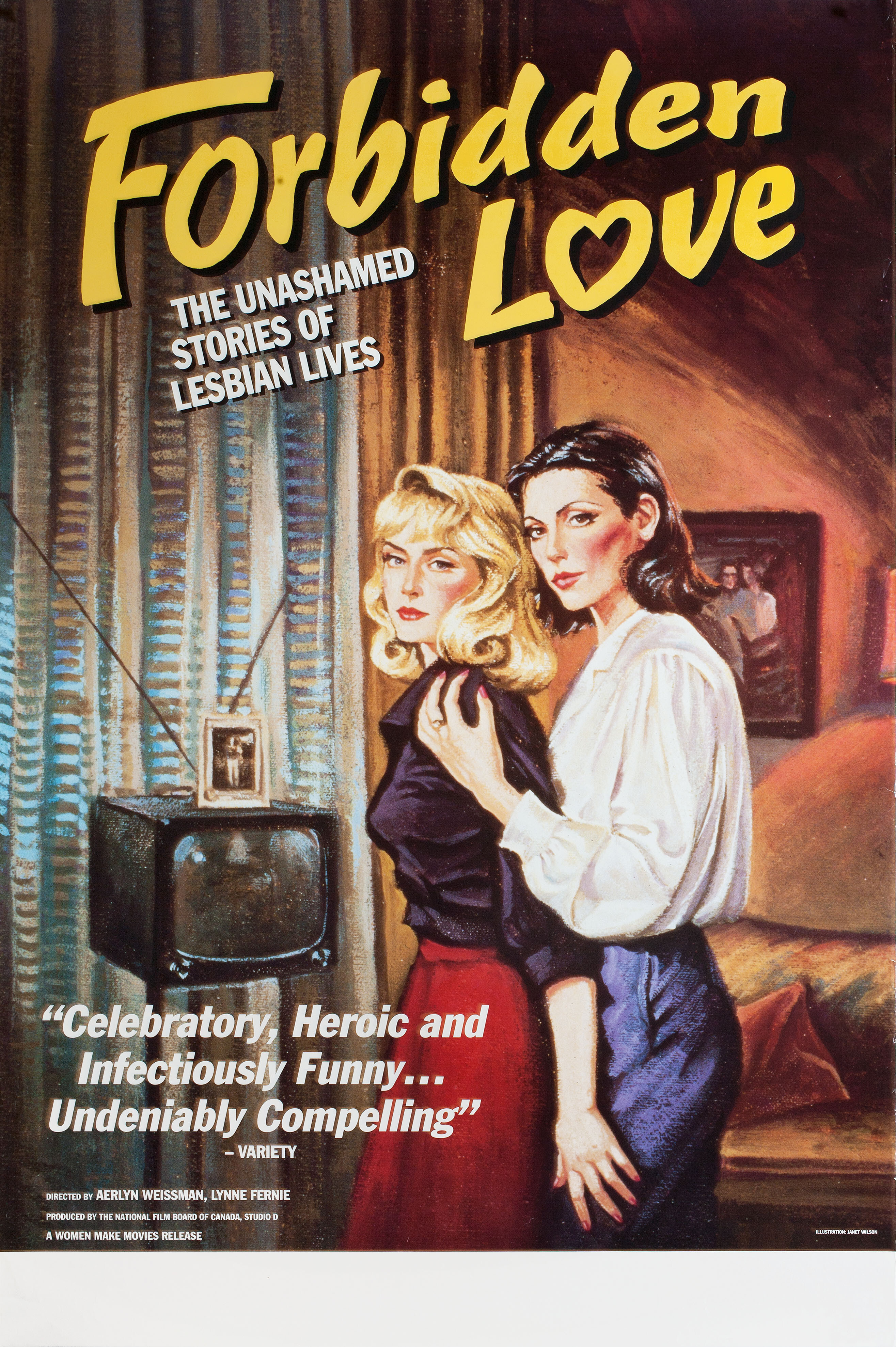 Forbidden Love The Unashamed Stories of Lesbian Lives, 1992, режиссёр Линн Ферни, американский постер к фильму, автор Джанет Уилсон, 1992 год