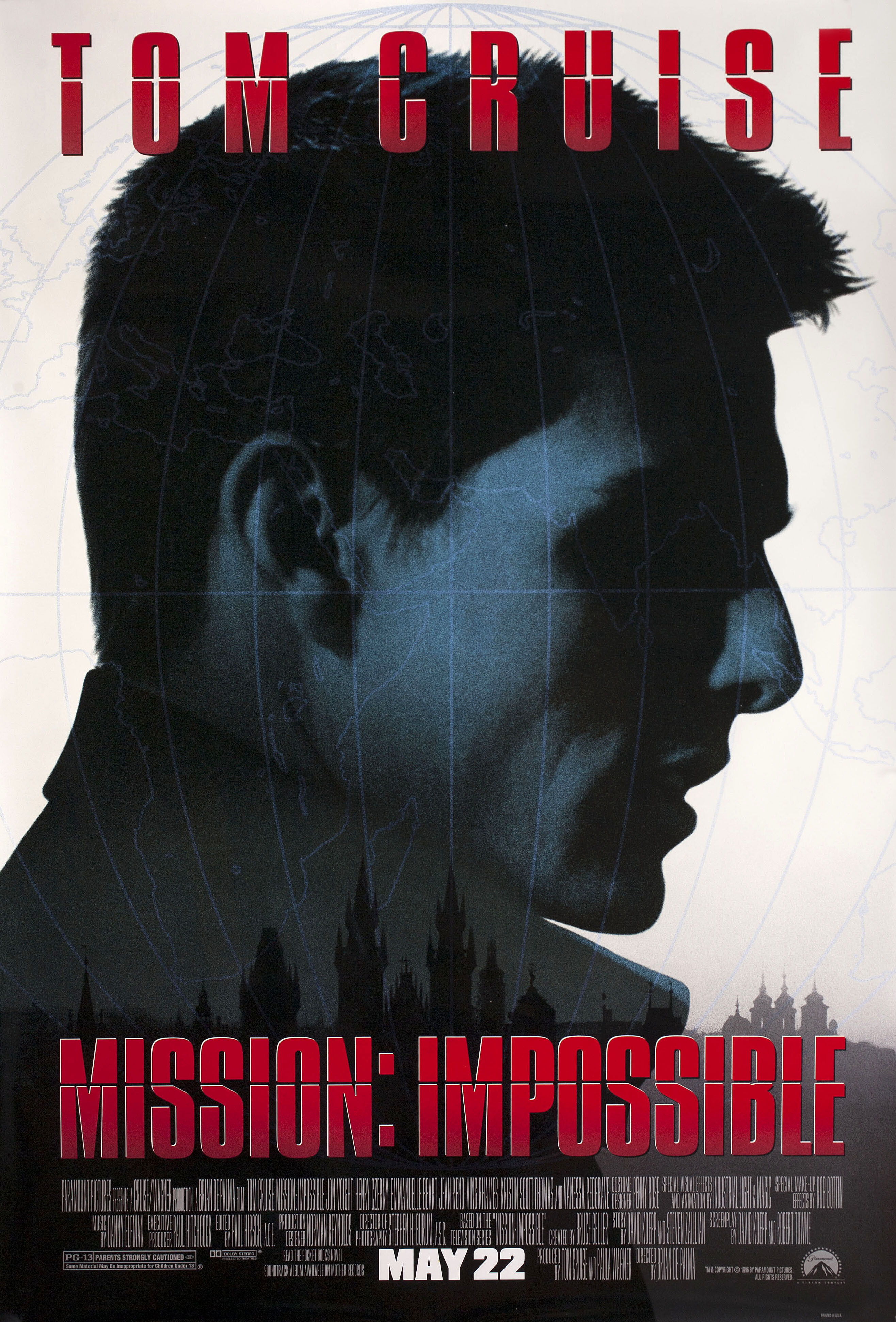 Миссия: невыполнима (Mission Impossible, 1996), режиссёр Брайан Де Пальма, американский постер к фильму, 1996 год