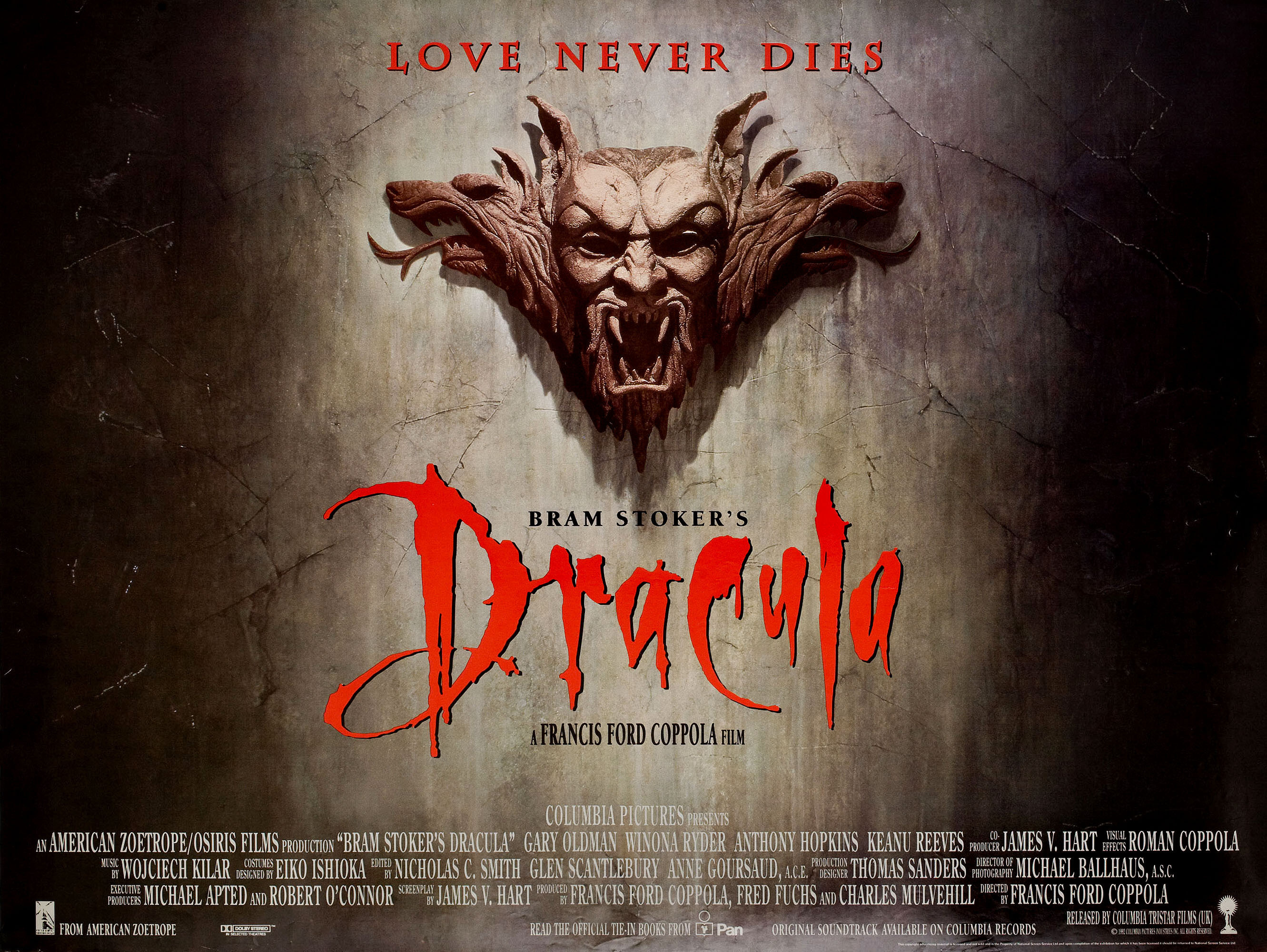 Дракула (Dracula, 1992), режиссёр Фрэнсис Форд Коппола, британский постер к фильму, 1992 год