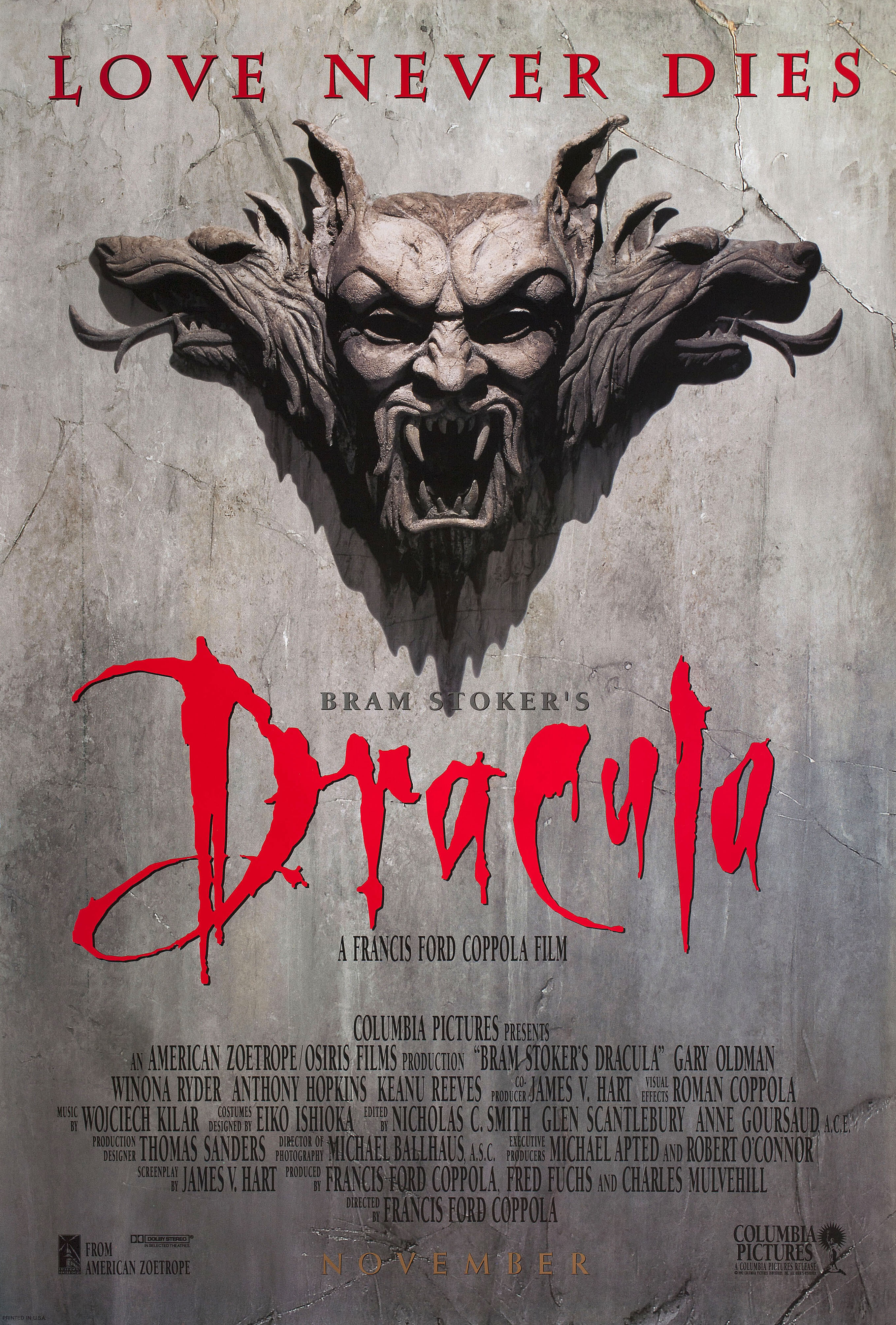 Дракула (Dracula, 1992), режиссёр Фрэнсис Форд Коппола, американский постер к фильму, 1992 год (2)
