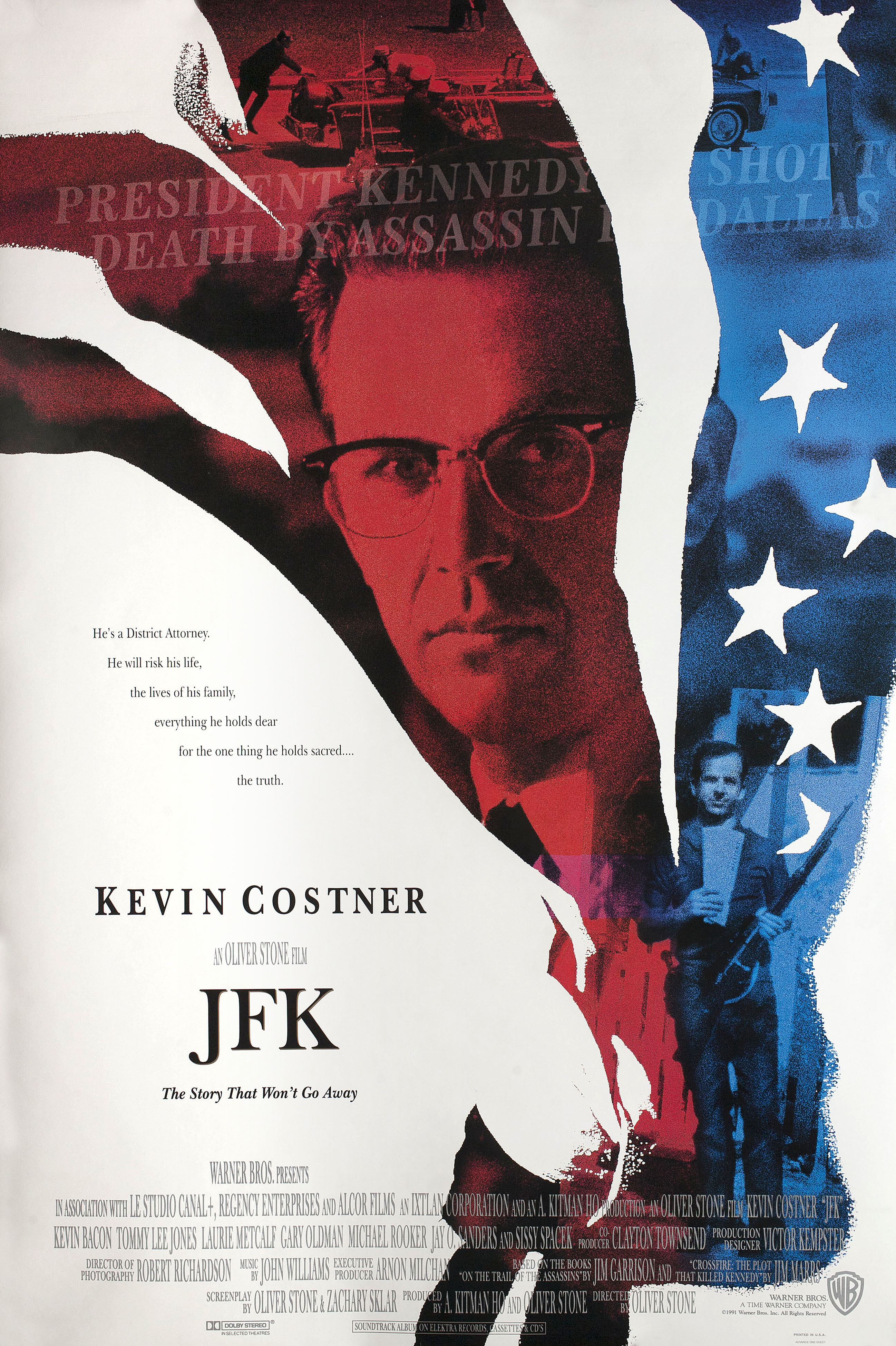 Джон Ф. Кеннеди: Выстрелы в Далласе (JFK, 1991), режиссёр Оливер Стоун, американский постер к фильму, 1991 год