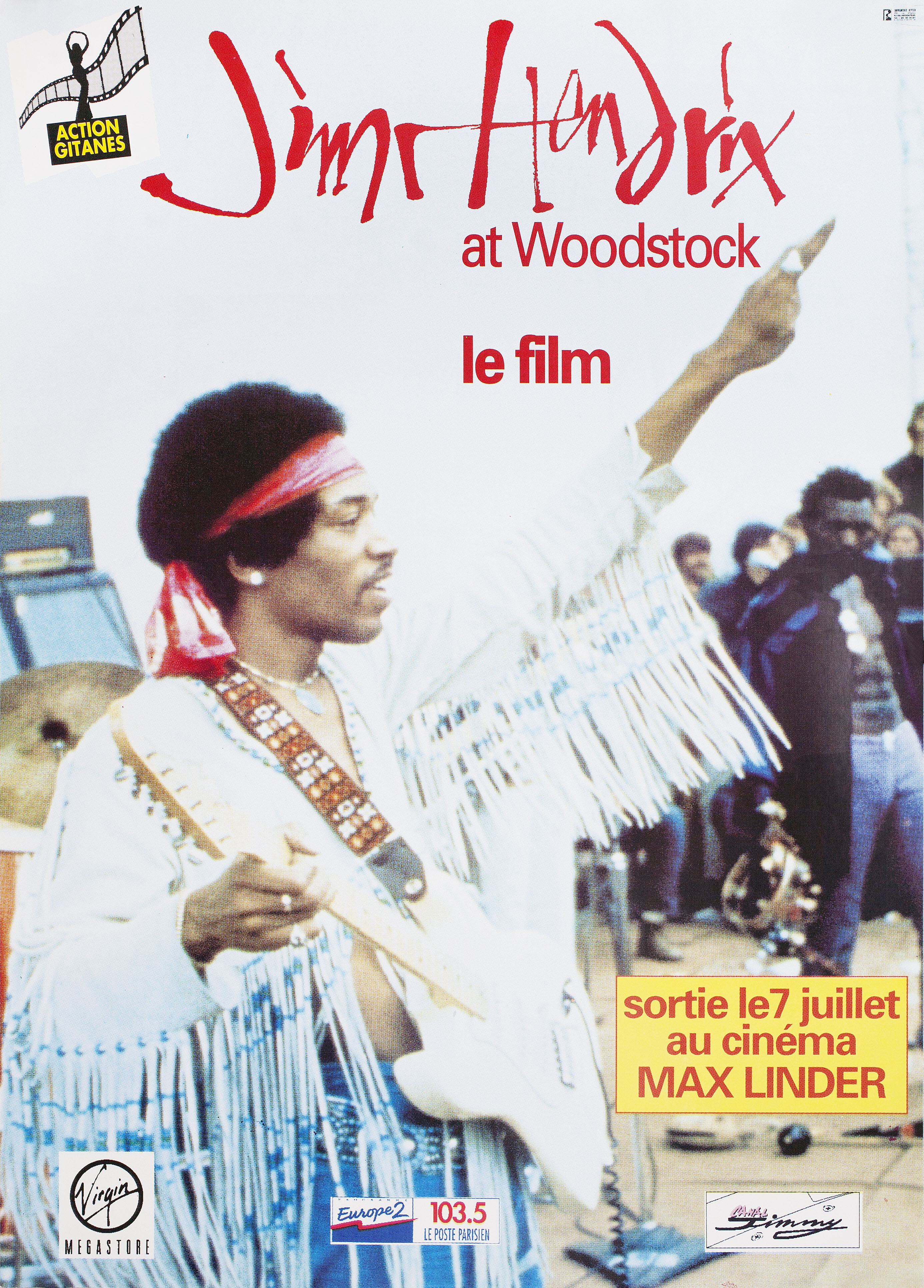 Джими Хендрикс в Вудстоке (Jimi Hendrix at Woodstock, 1993), режиссёр Крис Хегедус, французский постер к фильму, 1993 год