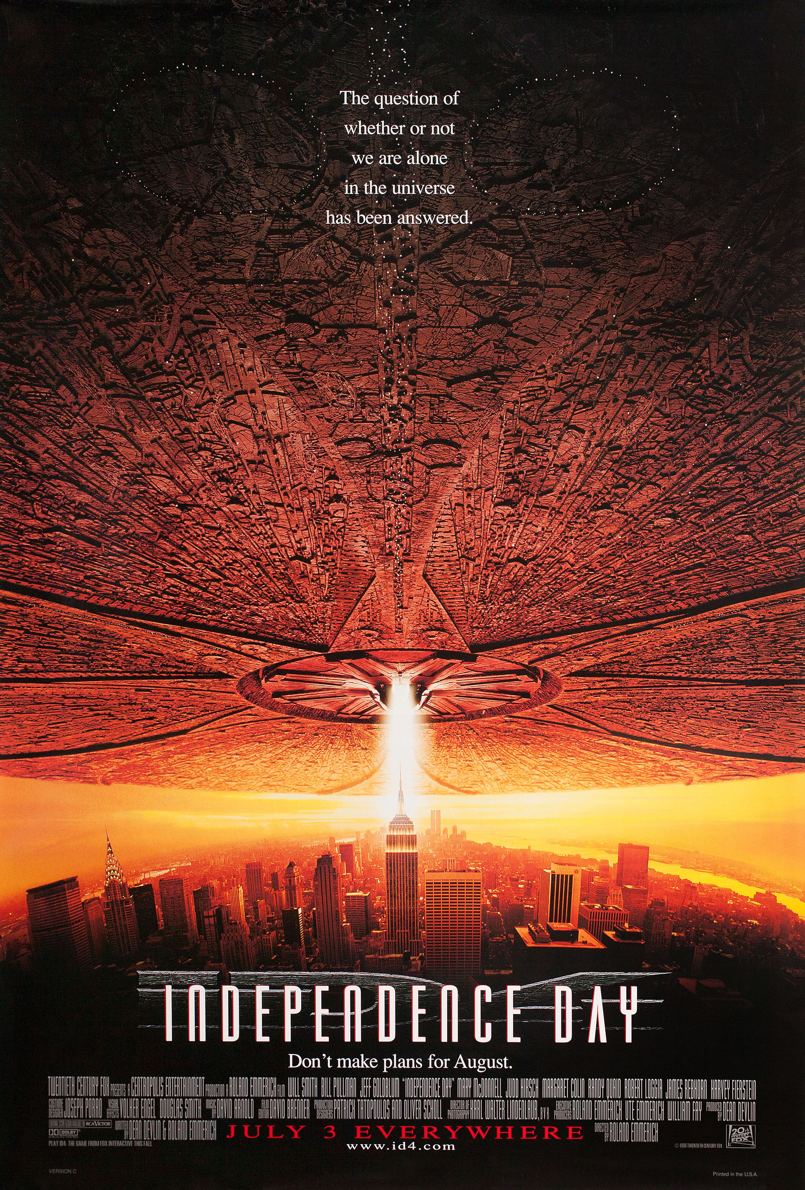 День независимости (Independence Day, 1996), режиссёр Роланд Эммерих, американский постер к фильму