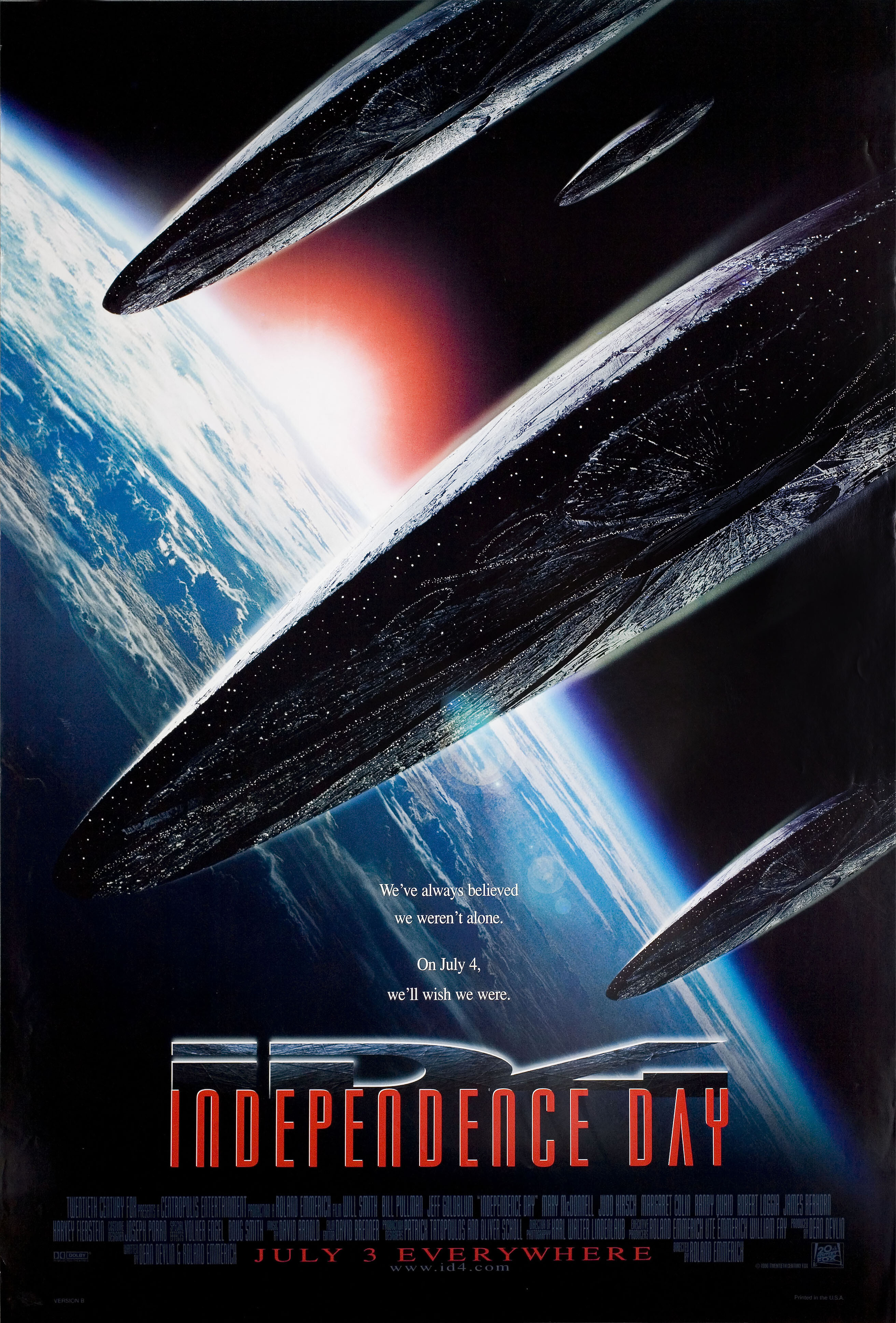 День независимости (Independence Day, 1996), режиссёр Роланд Эммерих, американский постер к фильму, 1996 год