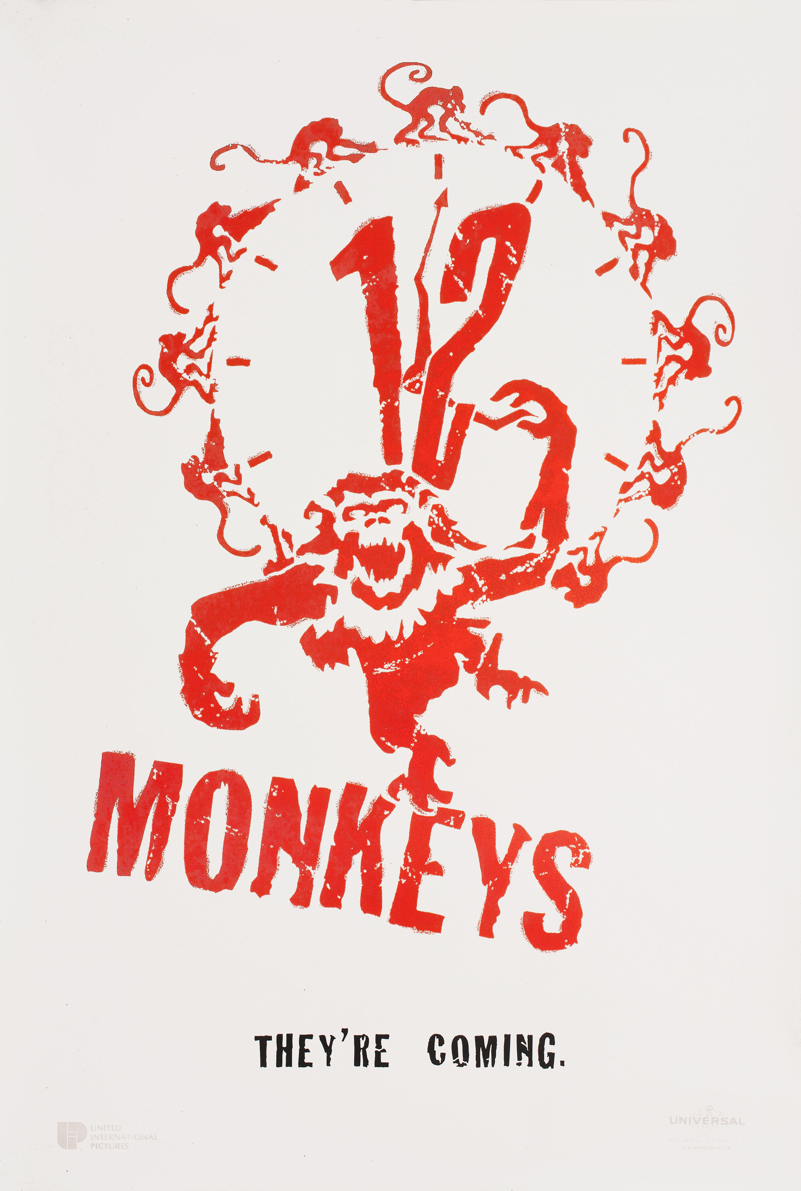 12 обезьян (Twelve Monkeys, 1995), режиссёр Терри Гиллиам, американский постер к фильму, 1995 год