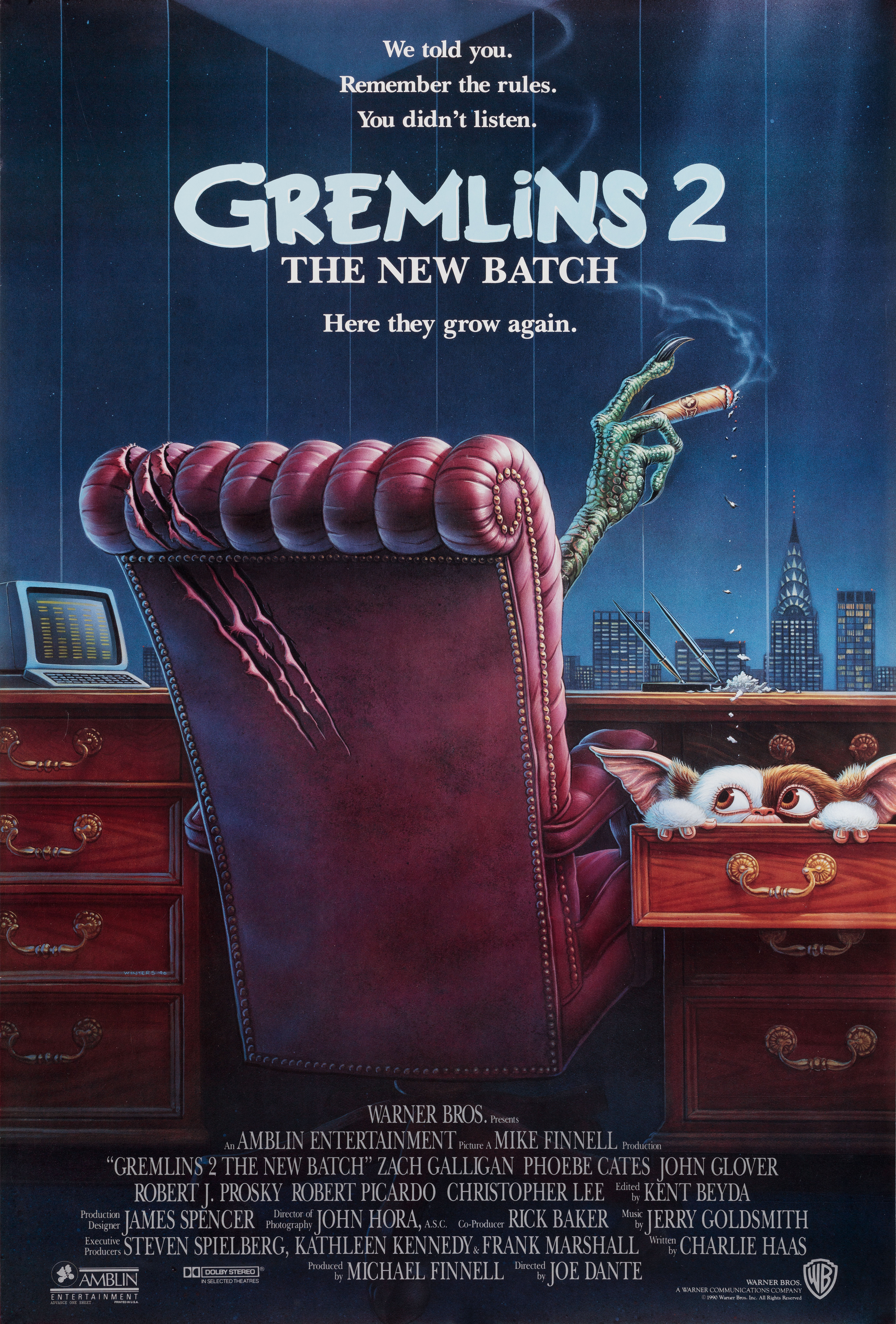 Гремлины 2: Новенькая партия (Gremlins 2 The New Batch, 1990), режиссёр Джо Данте, американский постер к фильму, 1990 год