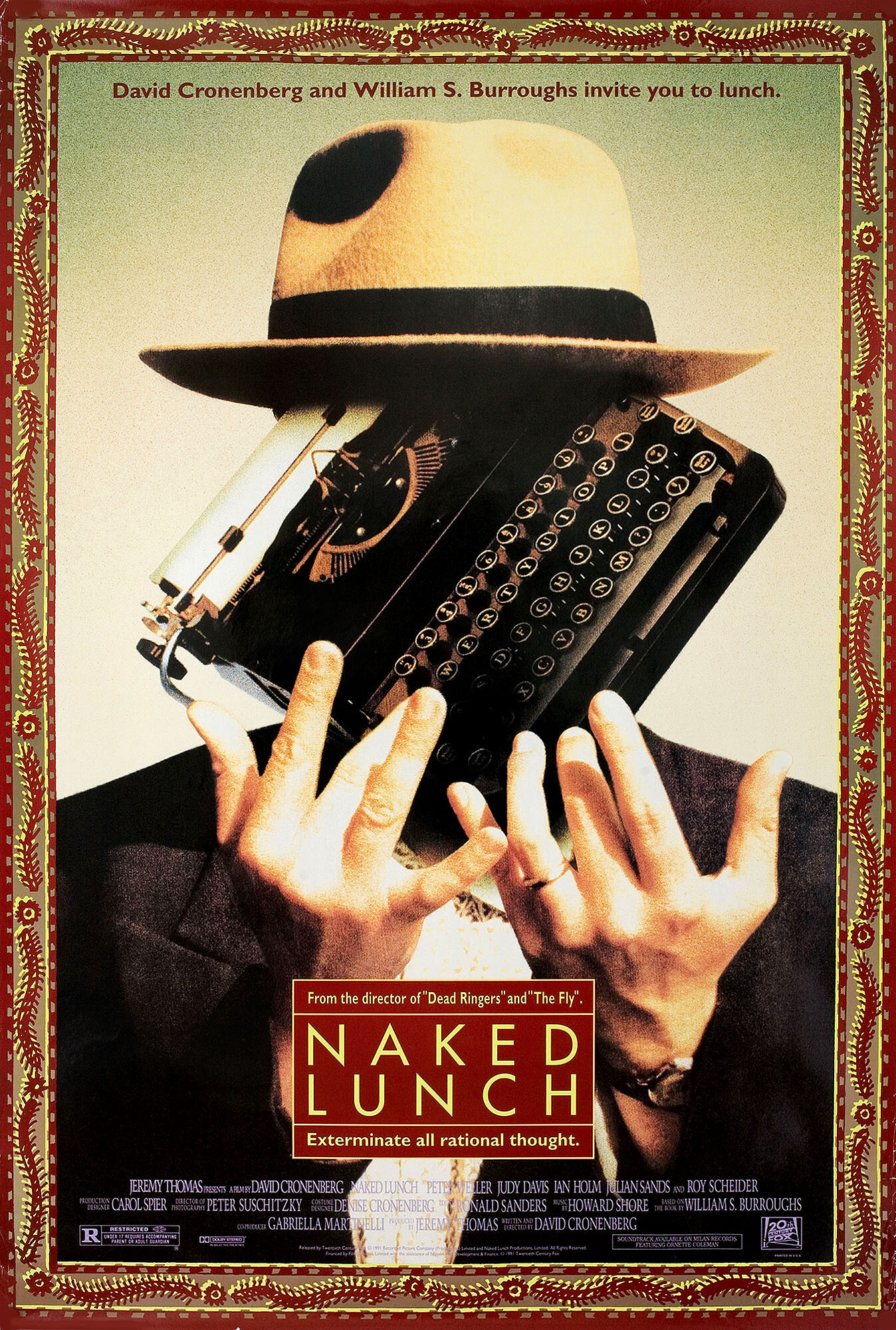 Обед нагишом (Naked Lunch, 1991), режиссёр Дэвид Кроненберг, американский постер к фильму, автор Стив Твиггер, 1991 год