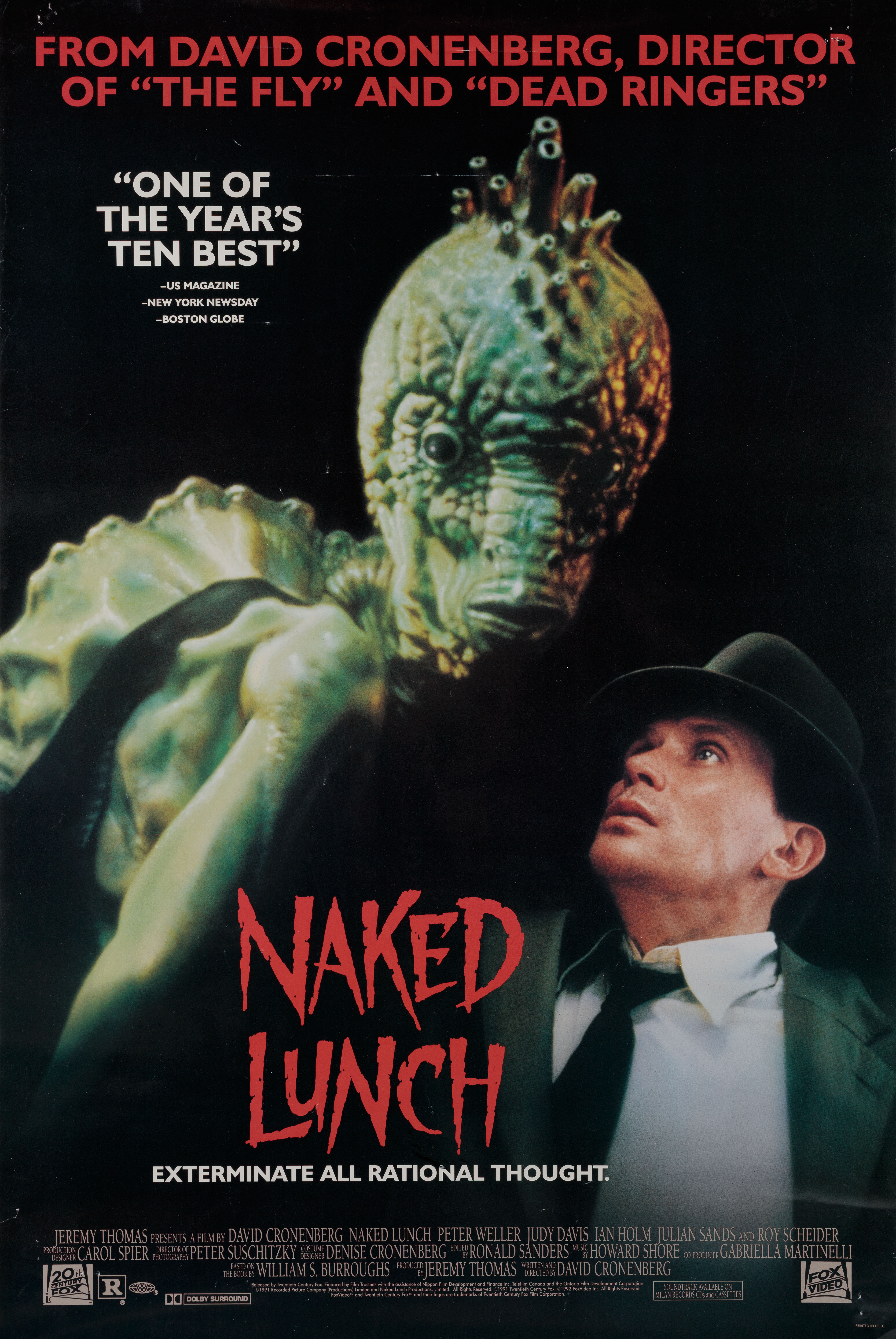 Обед нагишом (Naked Lunch, 1991), режиссёр Дэвид Кроненберг, американский постер к фильму, 1991 год
