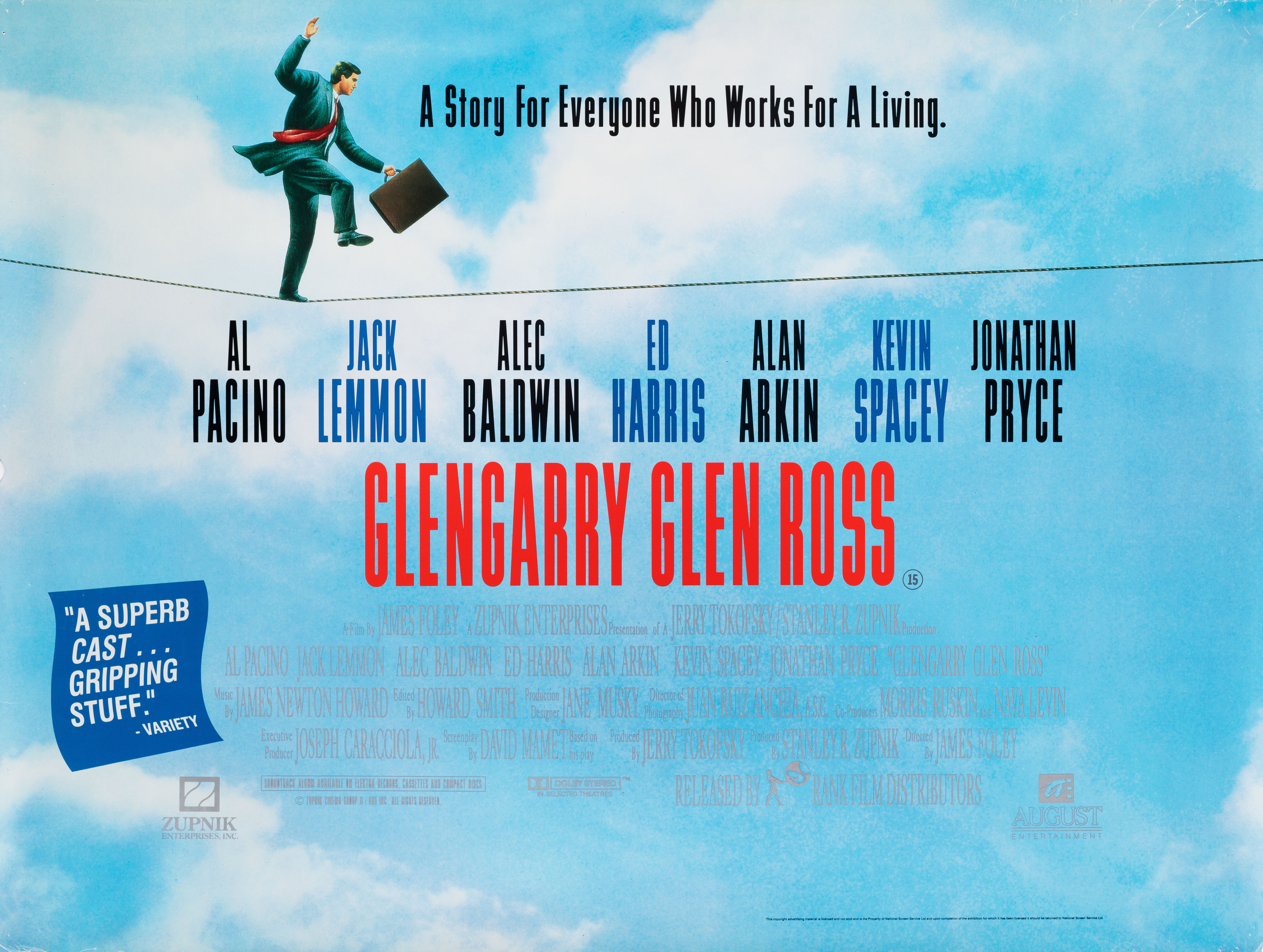 Гленгарри Глен Росс (Glengarry Glen Ross, 1992), режиссёр Джеймс Фоули, британский постер к фильму, 1992 год