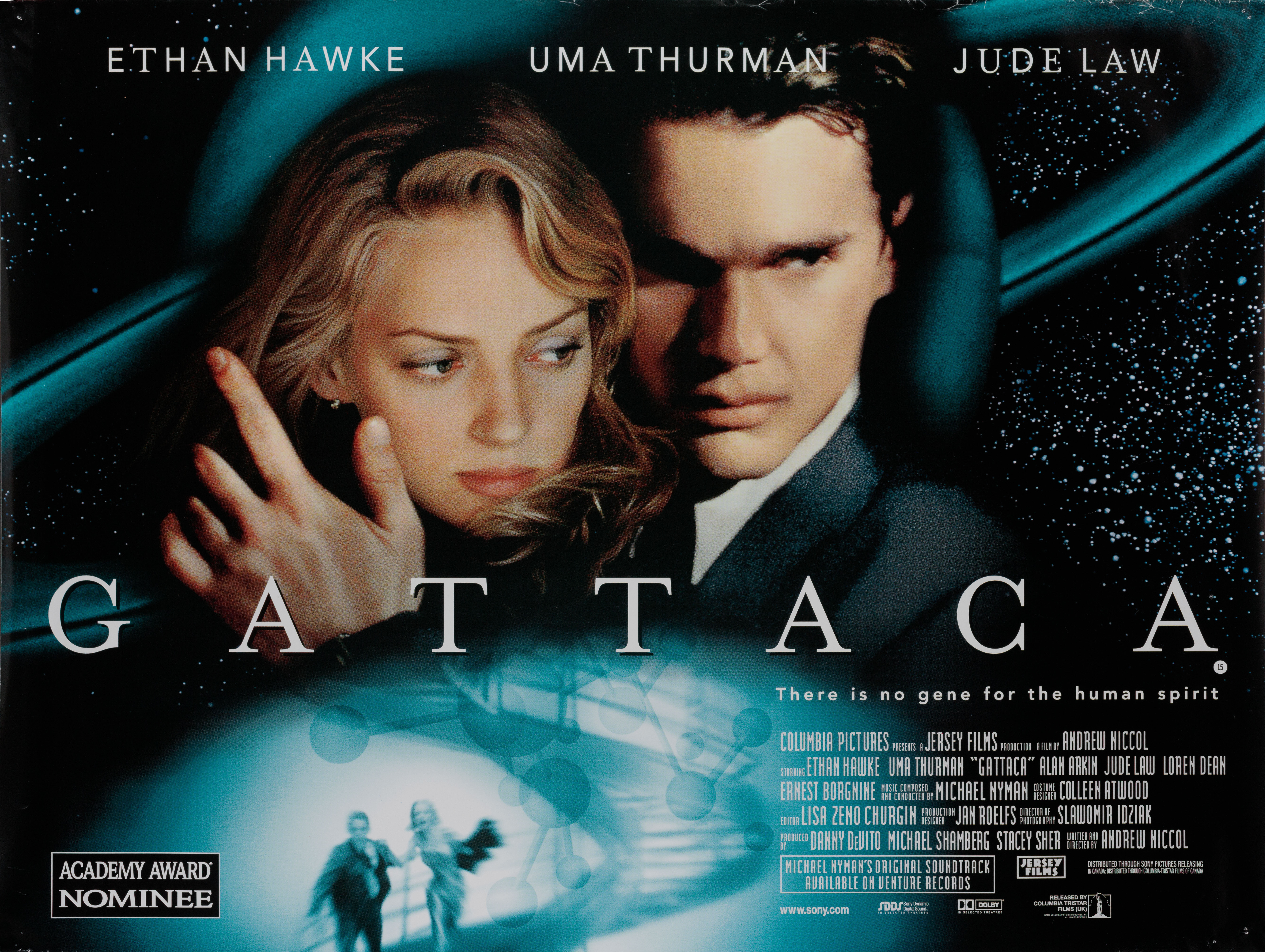 Гаттака (Gattaca, 1997), режиссёр Эндрю Никкол, британский постер к фильму, 1997 год