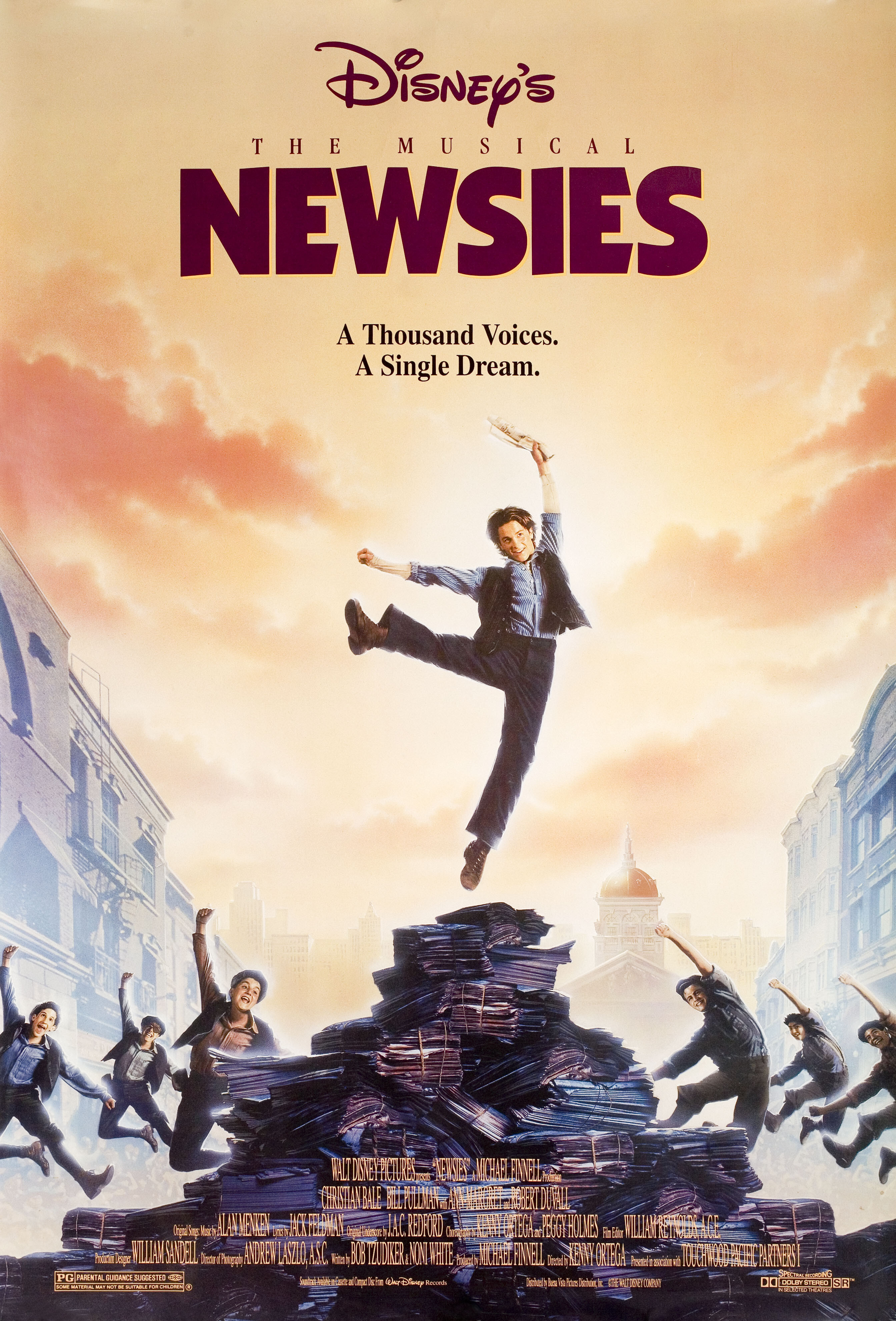 Продавцы новостей (Newsies, 1992), режиссёр Кенни Ортега, американский постер к фильму, 1992 год